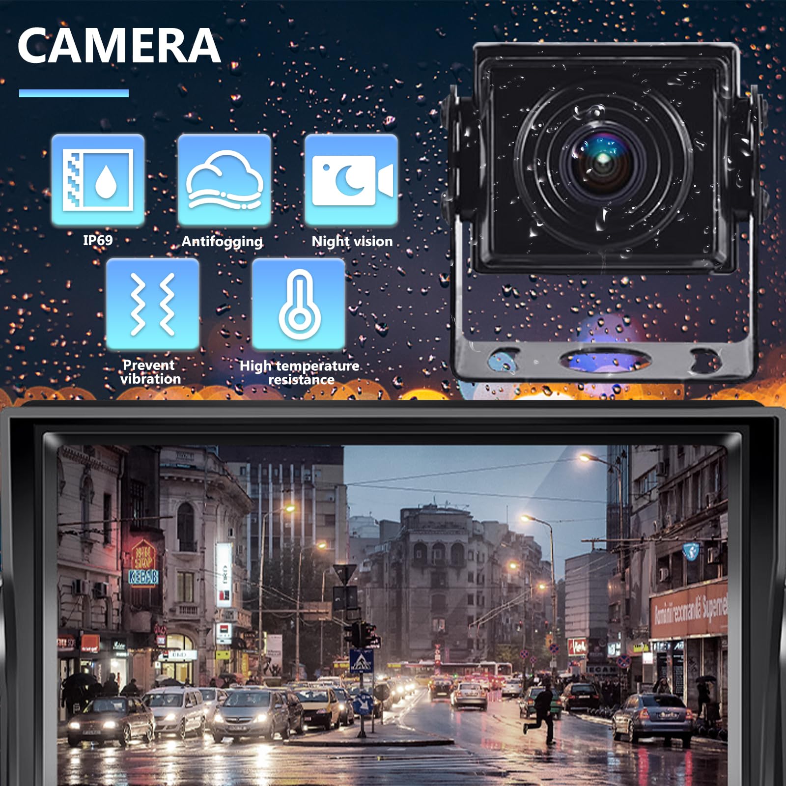 Cámara de Marcha Atrás y 7 Pulgadas LCD Monitor + IP69 Impermeable Visión Nocturna Camaras de Visión Trasera Reversa para Camiónes, Remolques, Autobuses, Coches, RV, Caravanas, Furgonetas, 12V-24V