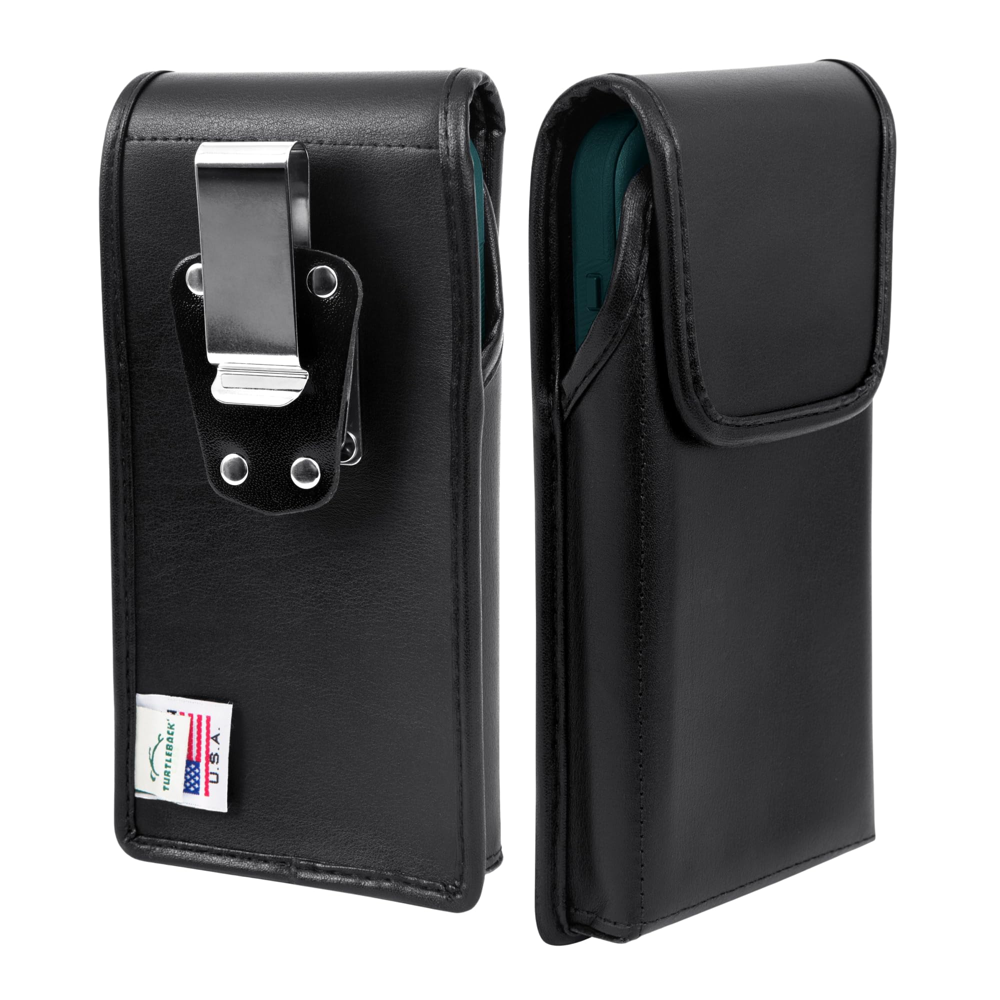 Turtleback Premium Leather Phone Holster for iPhone 14 Pro Max, 14 Plus, 12 & 13 Pro Max – Black Phone Belt Holder Fits Slim Cases – Phone Holster with Exclusive Metal Belt Clip, Magnetic Closure
