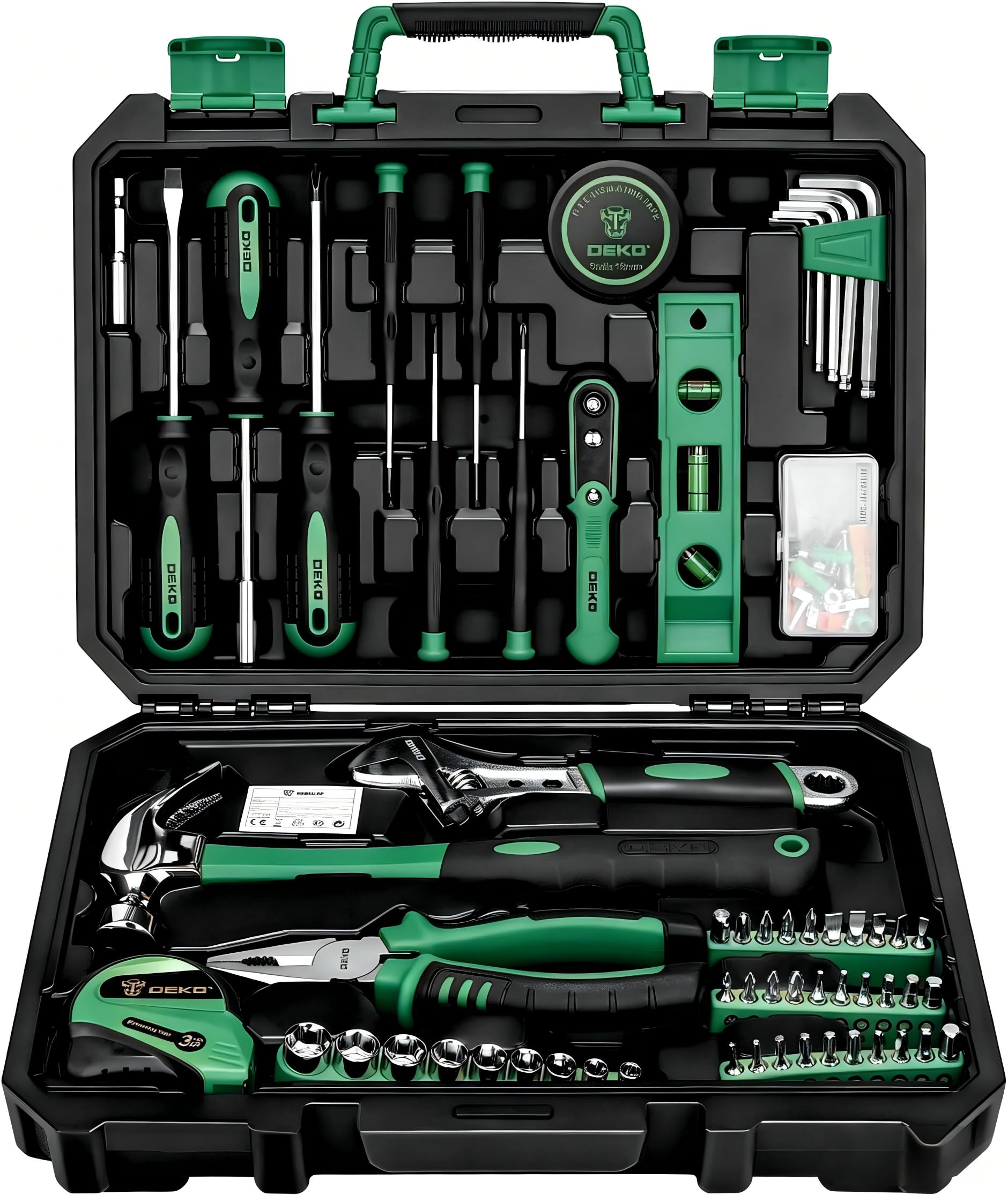 DEKO Tool Kit Set Box 100 Pieces Home Repair DIY Tools Basic Hand Toolbox Sets for Home