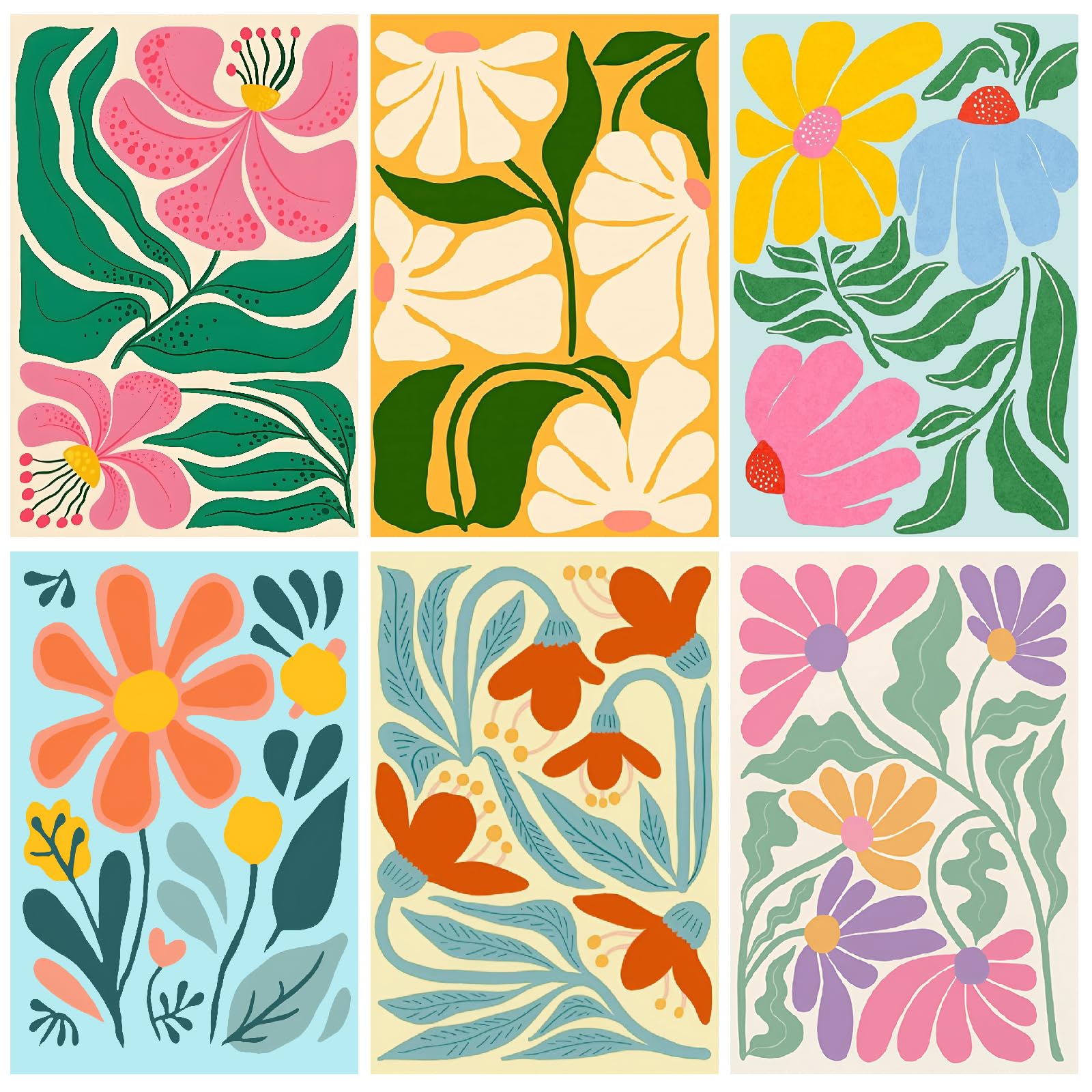 Mupmod 6 Packs Paint by Numbers Kit for Adults, Easy Flowers Adult Paint by Number Kits on Canvas Without Frame, Abstract Floral Oil Painting for Home Decor Gift 8” W x 12”L