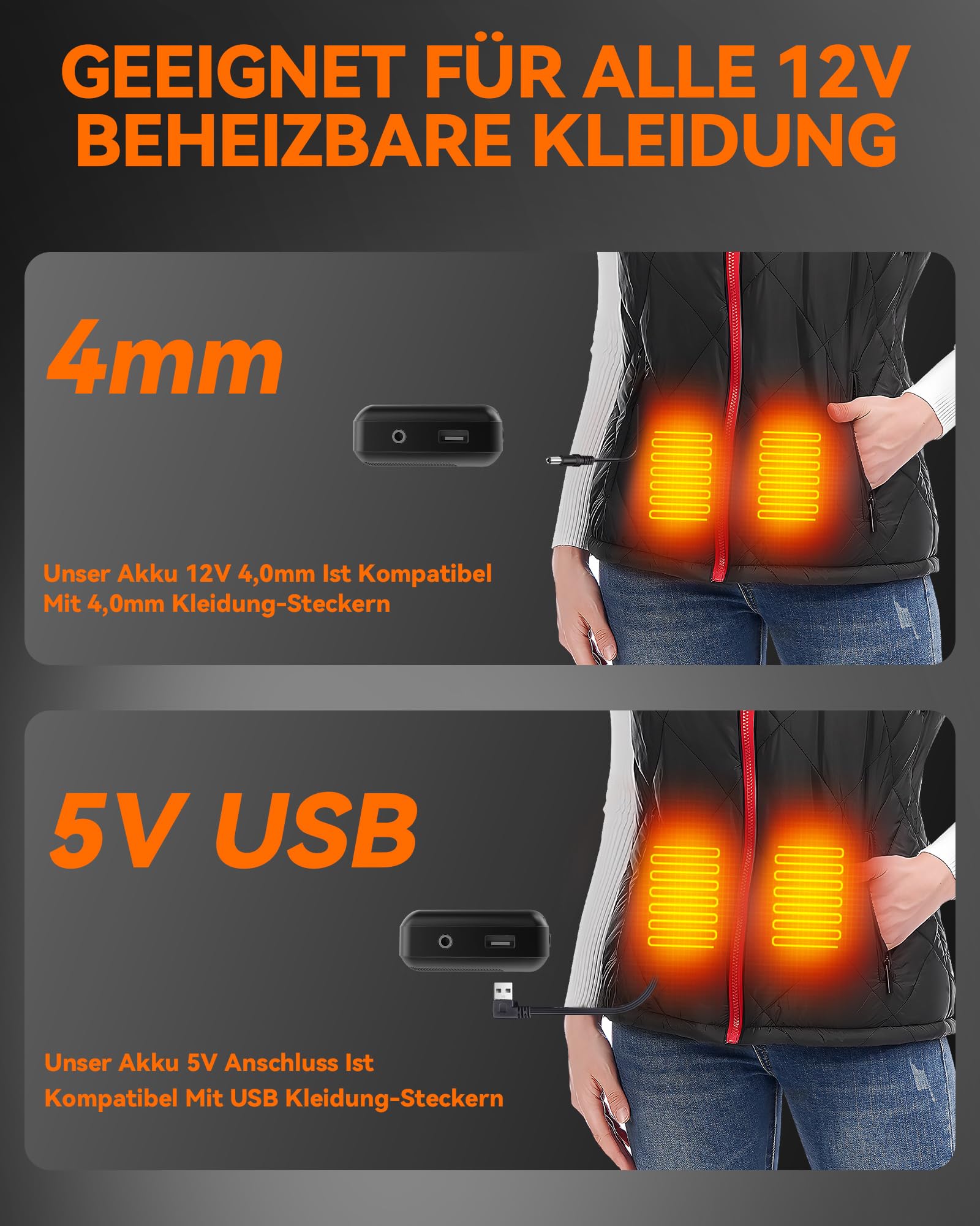 Banque d'alimentation pour gilet chauffant - 12 V 3 A 15 000 mAh - Sortie CC - Batterie rechargeable pour vestes chauffantes, gilets, pantalons et sous-vêtements avec accessoires de charge (CC 12 V 15