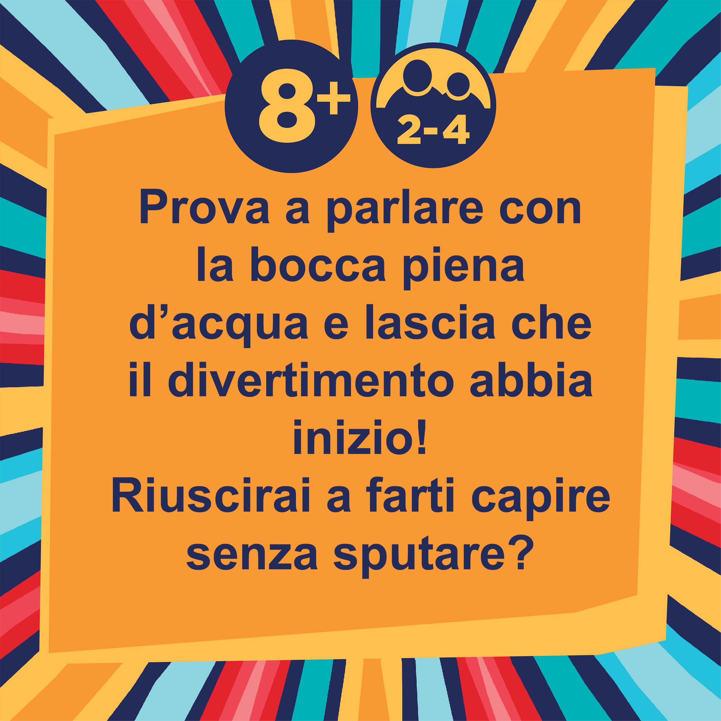 Goliath - ACQUA IN BOCCA - Gioco di Società Divertente per Bambini da 8 Anni in su - Parla con l’Acqua in Bocca - Party Game Esilarante - 2-4 Giocatori - Carte, Bicchieri, Clessidra - In Italiano