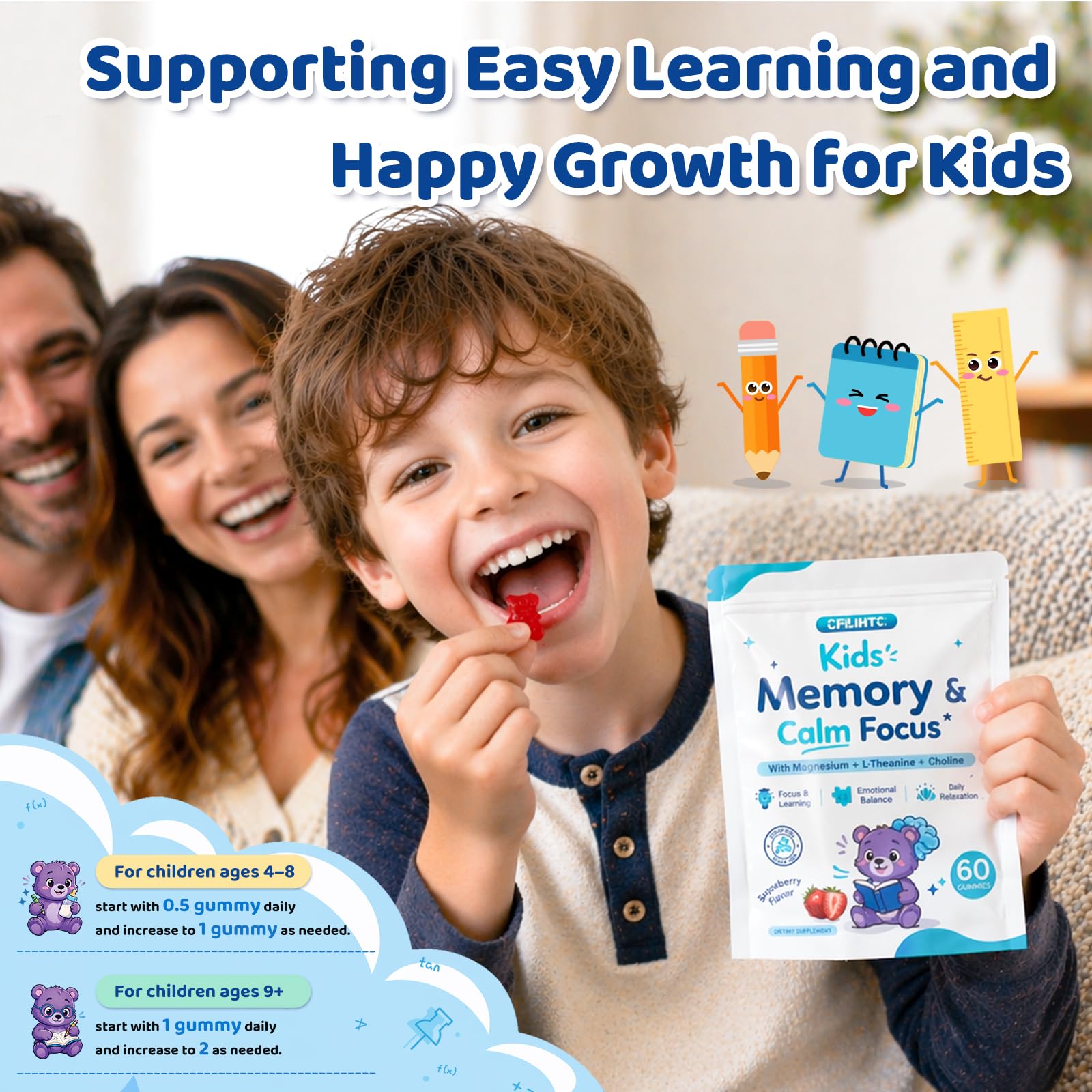 Kids Focus & Memory Gummies with Magnesium Glycinate, Phosphatidylserine & Choline - Support Brain, Attention & Focus for Kids, Learning & Cognitive Development – Sugar Free Strawberry 60 Gummies — Amazon image 8