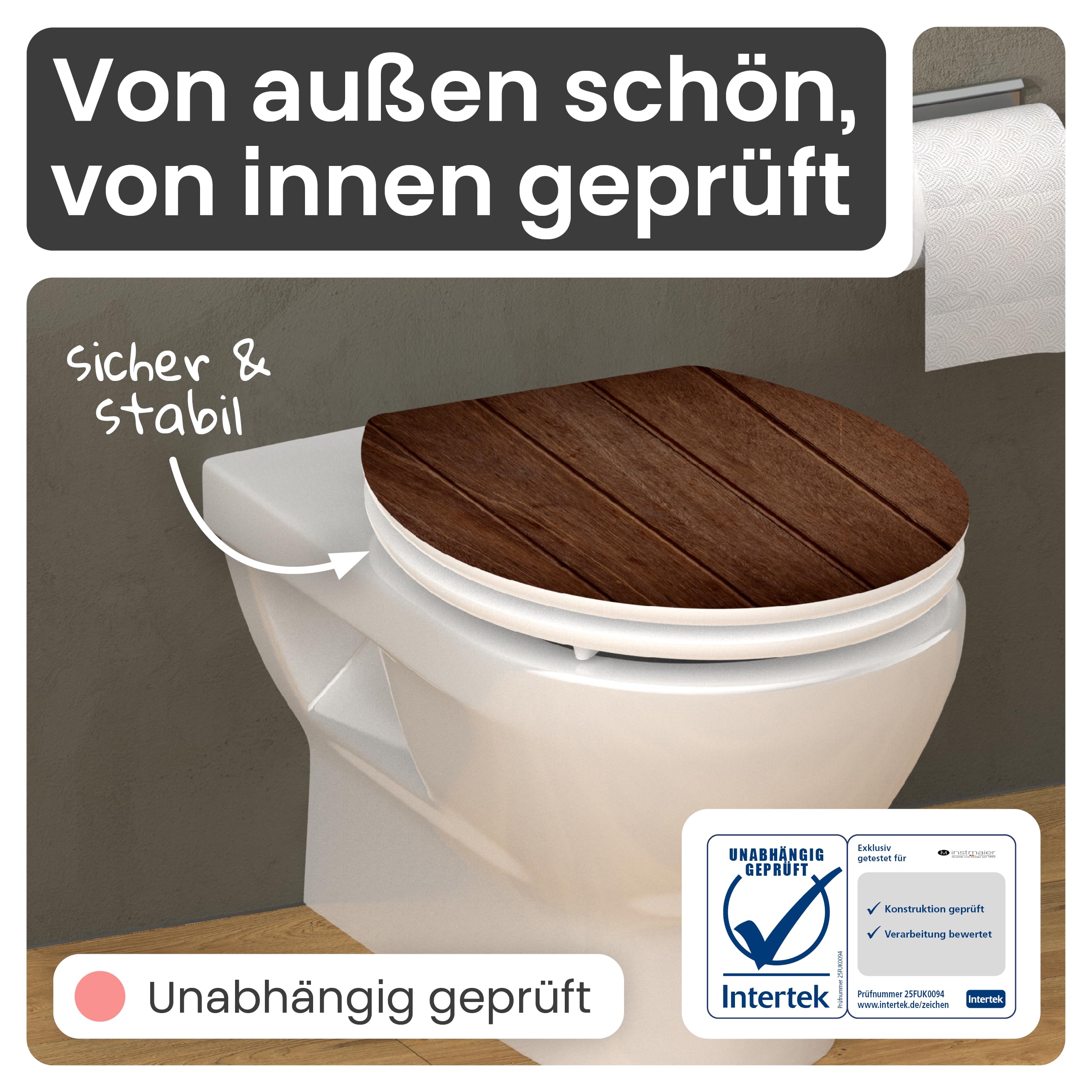instmaier Gaia | WC Sitz mit Motiv | Dunkles Holz | MDF-Holz geprüft nachhaltig mit FSC-Zertifizierung | Ovale Form | Toilettensitz mit Absenkautomatik | Pflegeleichte Toilettenbrille