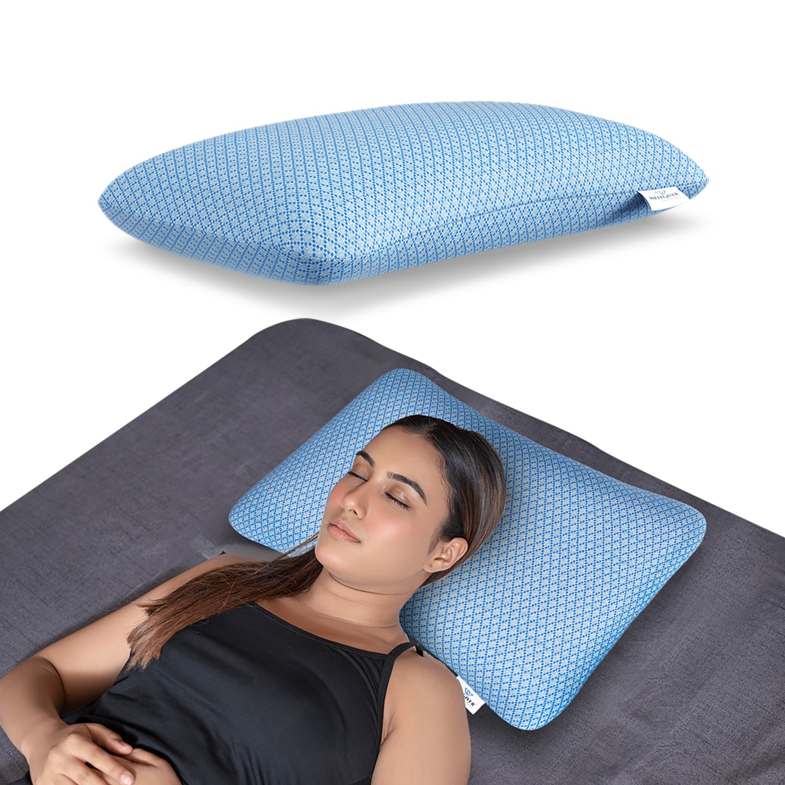 WELLGIVER Premium Pillow for Sleeping - Shredded Memory Foam Fill Washable Blue Jacquard Cover for Side, Back, Stomach Sleepers Size 27 x 17 Inch (Shredded Pillow-Blue-Pack of 2) (B0CZTB5DFP) Amazon Price History, Amazon Price Tracker
