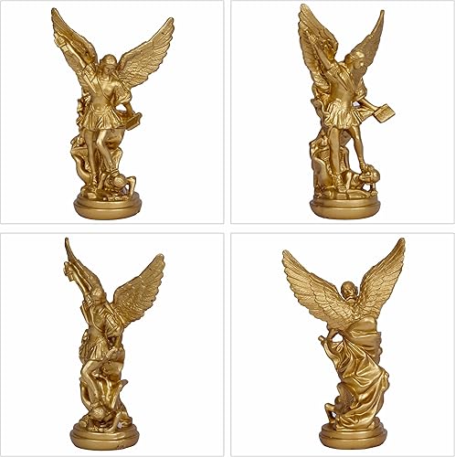 Miniatura 3 de Estatua de San Miguel Arcangel de San Miguel, escultura de ángel de oro pequeña de 5.2 pulgadas para colección católica cristiana