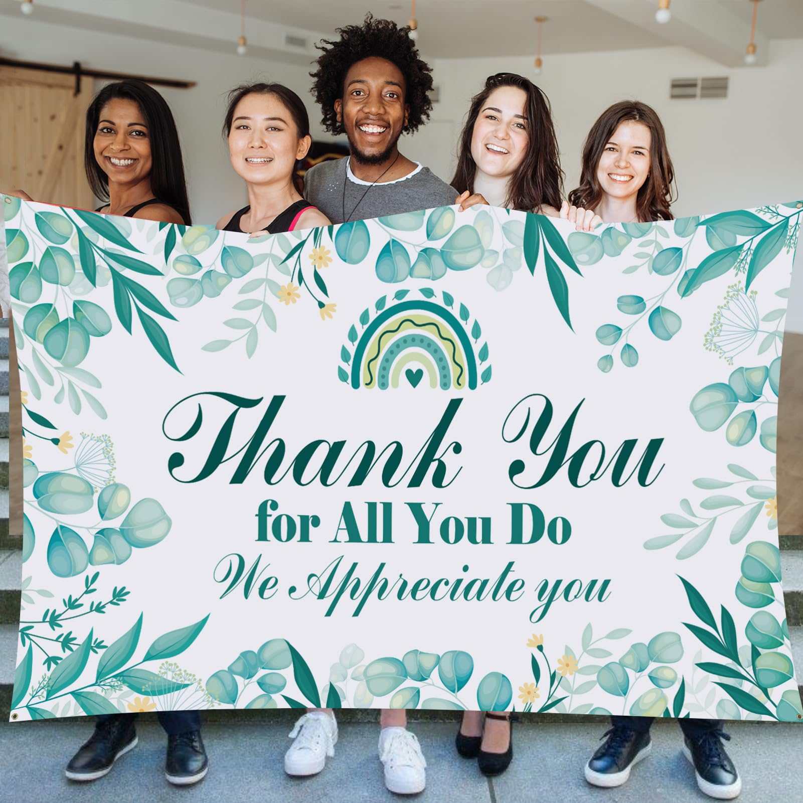 We Appreciate You Banner Decorations Thank You For All You Do Banner Backdrop For Teacher Employee Staff Doctors Nurse Poaster Boss Volunteer Appreciation Week Party Decor Supplies - Blue Silver