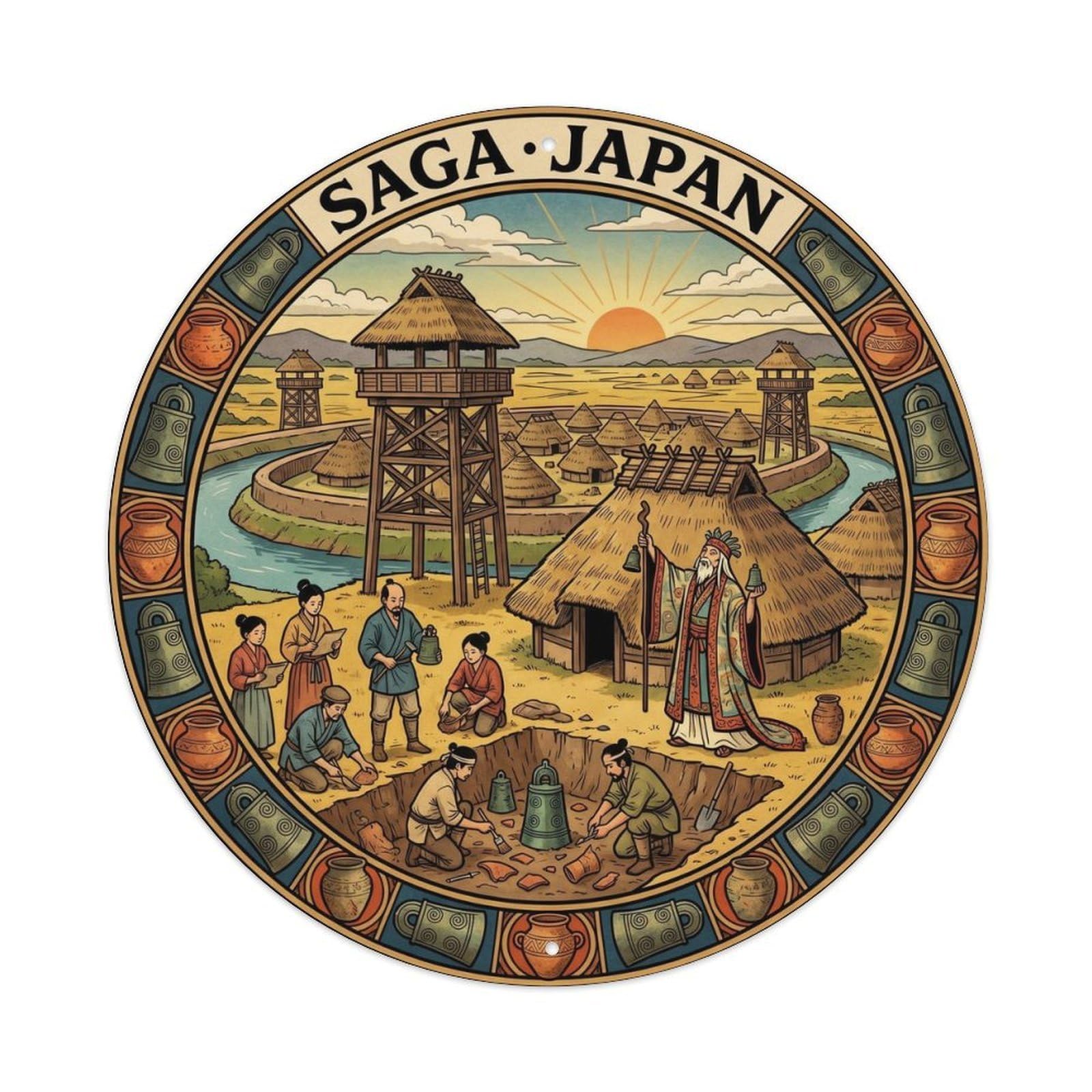 Yoshinogari Yayoi Ruins Bell Japanese Heritage Old Town Metal Tin Sign