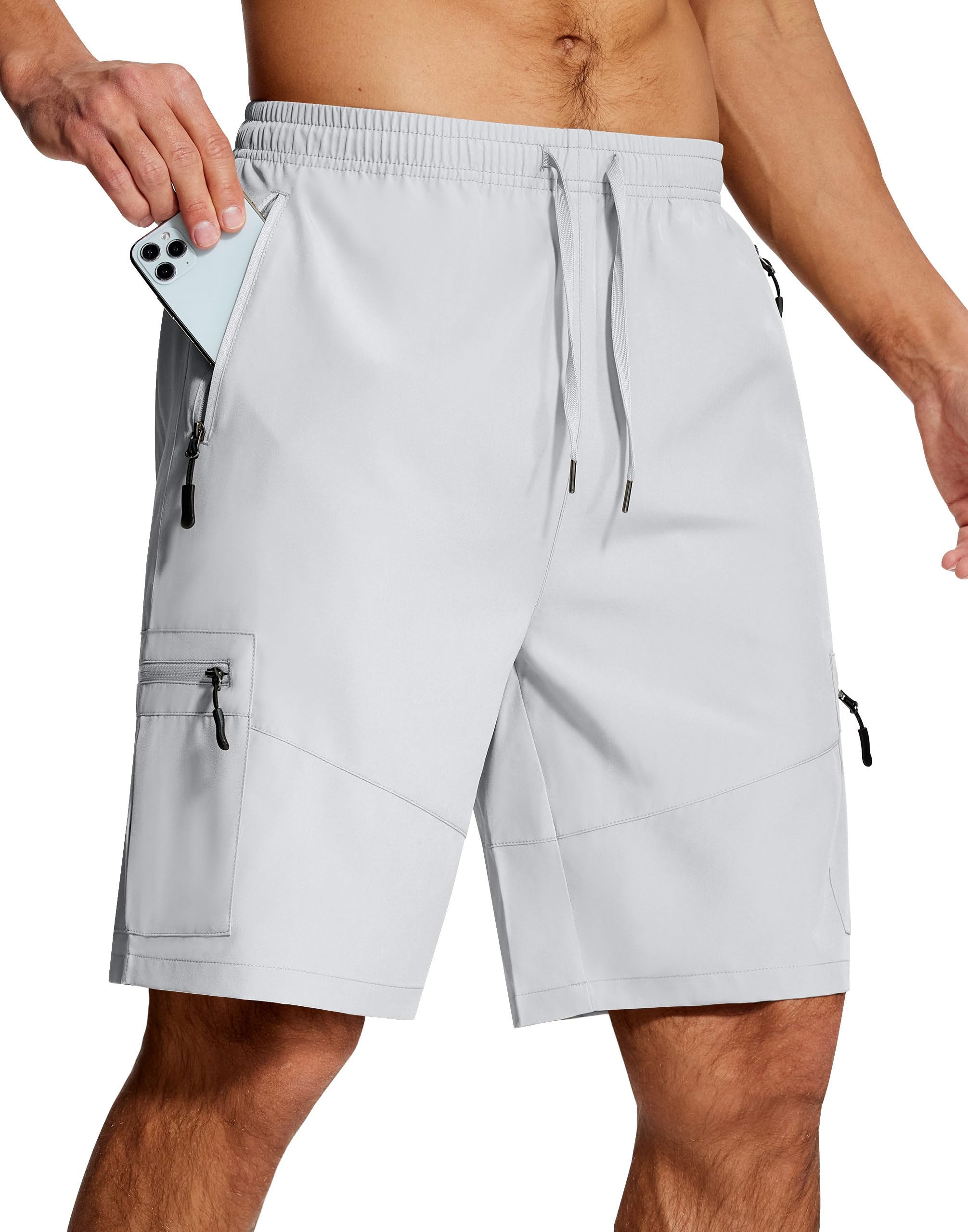 SERAMY Mens Hiking Cargo Shorts 9 Inch with Zipper Pockets Quick Dry Stretch Lightweight Drawstring for Outdoor Fishing