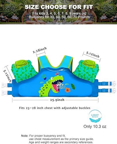 Miniatura 3 de Chalecos flotantes de 20-30-50-60-70 libras, chaleco de natación para niños de 1-3-5-6-9 años, flotadores de piscina con flotadores de brazo de