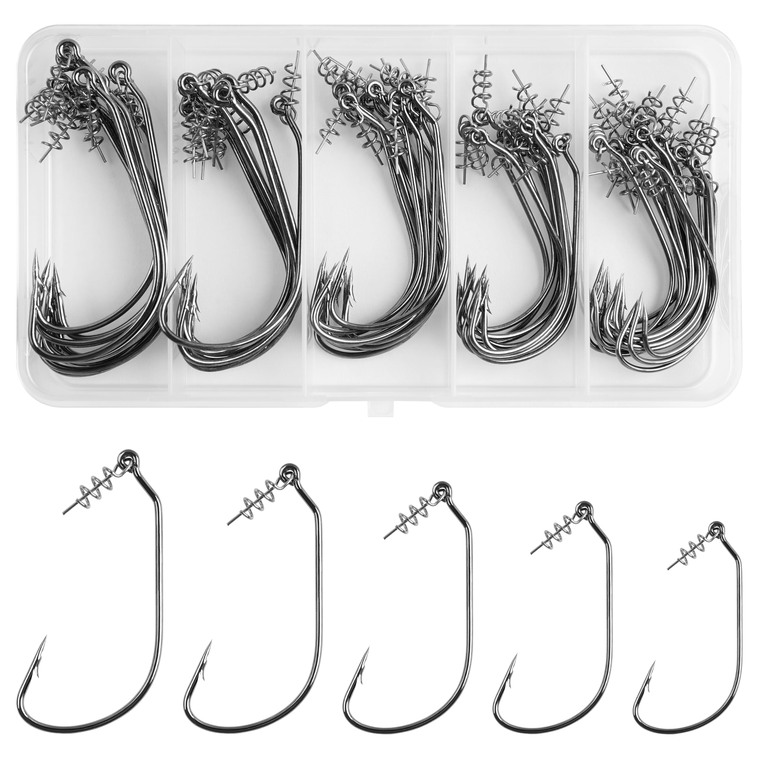 bass fishing tips setting hook Twist Lock Hooks with Centering Pin, 55pcs Fishing Worm Hooks Unweighted Swimbait Hooks Kit for Soft Plastic Lures Baits 5 Sizes : Sports & Outdoors See the lineup of Boat Rail Accessories Color:White Sucker