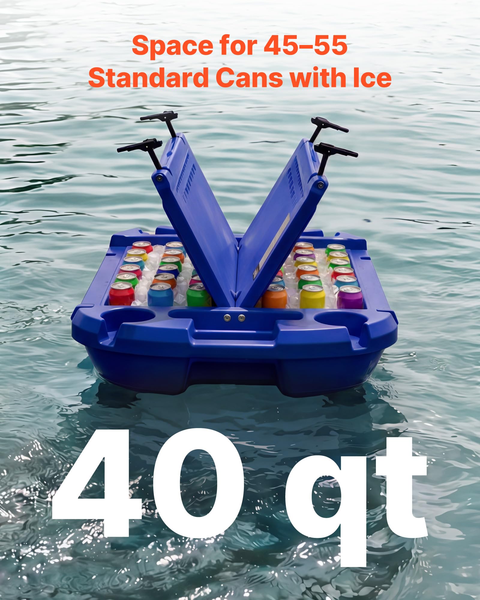 VEVOR Nevera Flotante 37,9 L Enfriador Flotante para Agua y Tierra con Carcasa Rígida Aislada, Ruedas, Cuerda de Remolque, Asas Laterales, Portavasos para Playa Bebida Barco Piscina, Color Azul Oscuro