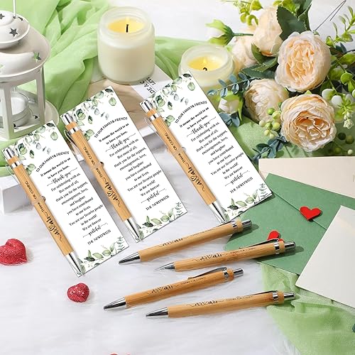 Miniatura 4 de 36 juegos de bolígrafos de bambú para despedida de soltera, tarjetas de agradecimiento con cordel, bolígrafo retráctil, recuerdos de boda, bolígrafo