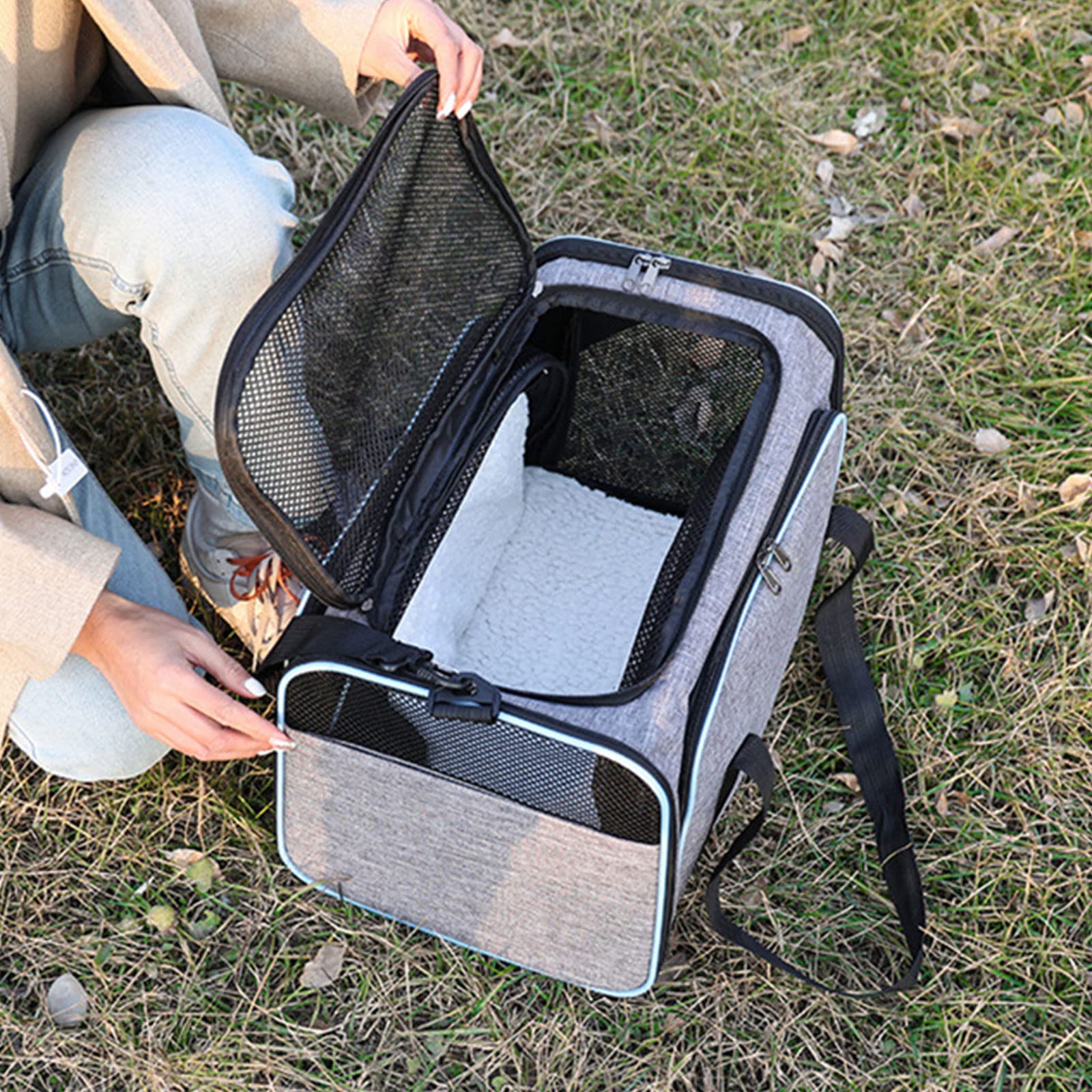Bolsa transportadora para perros de viaje para mascotas, bolsa de transporte de gran capacidad para gatos con correas, suministros de bolsa para gatos