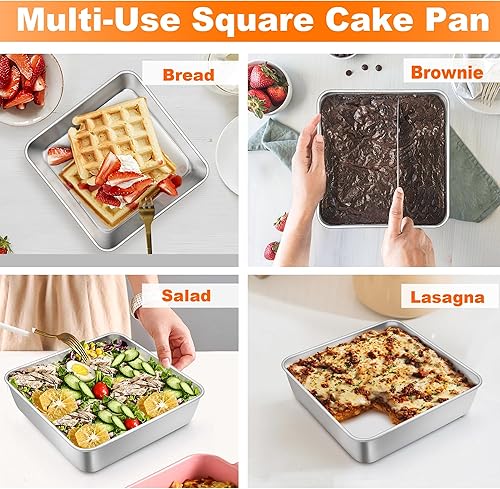 Miniatura 3 de TeamFar Molde cuadrado para tartas de 6 pulgadas, molde cuadrado de acero inoxidable para brownie de lasaña, saludable y resistente, apto para