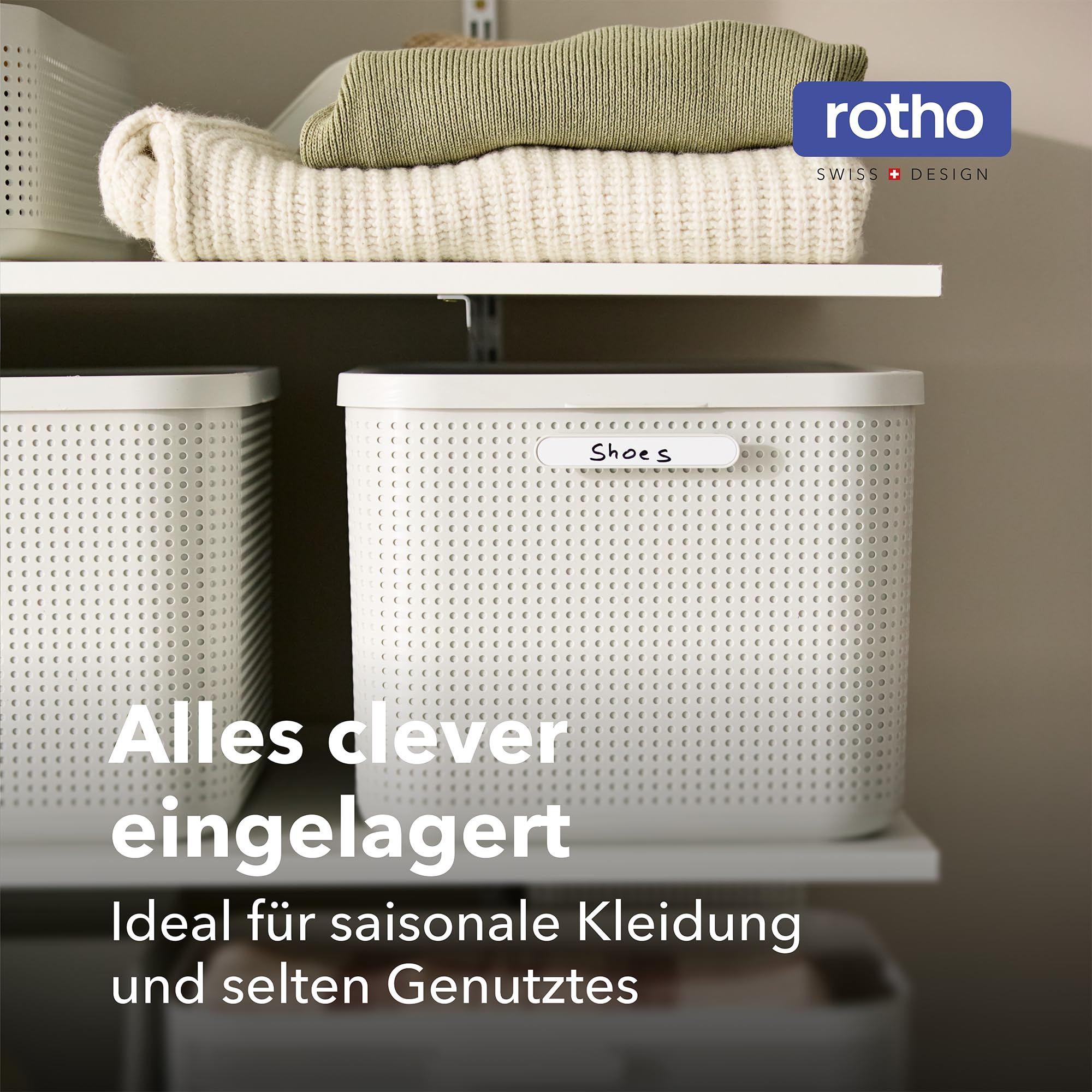 Rotho WOP 2er-Set Aufbewahrungsbox L mit Deckel und Dufteinsatz, Kleiderschrank Organizer für Hoodies, Jeans und Winterkleidung, Weiß