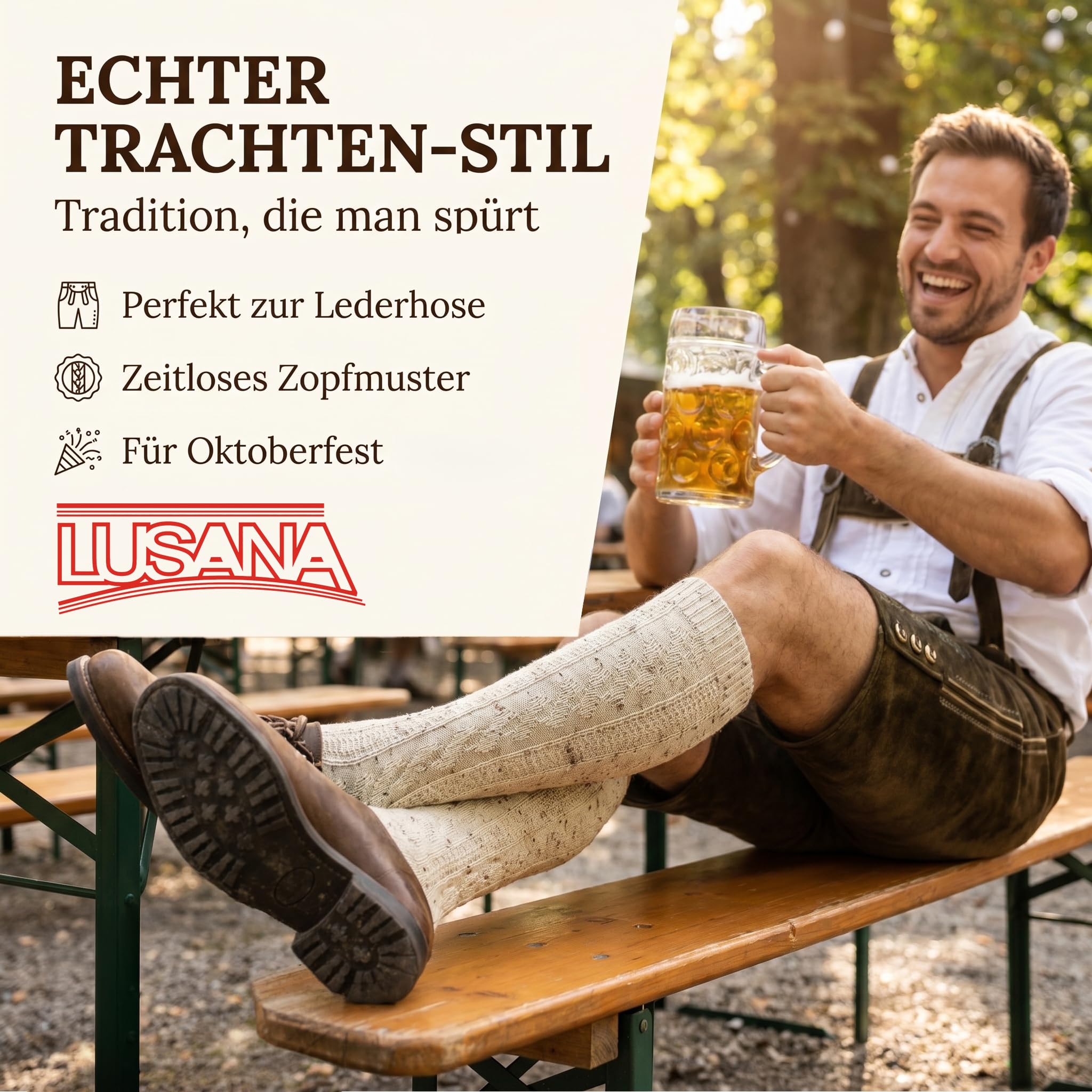 Lusana Trachten Kniestrümpfe mit Merinowolle für Herren & Damen | Trachtensocken & Trachtenstrümpfe lang mit Zopfmuster für das Oktoberfest, Wiesn & festliche Anlässe