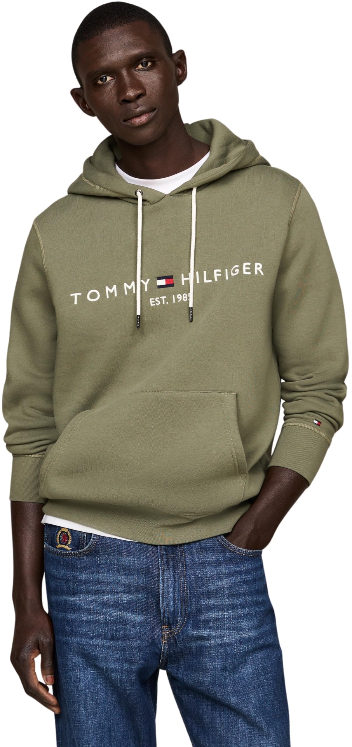 Tommy Hilfiger Men's Green (Battle Green) Tommy Logo Hoodie, M