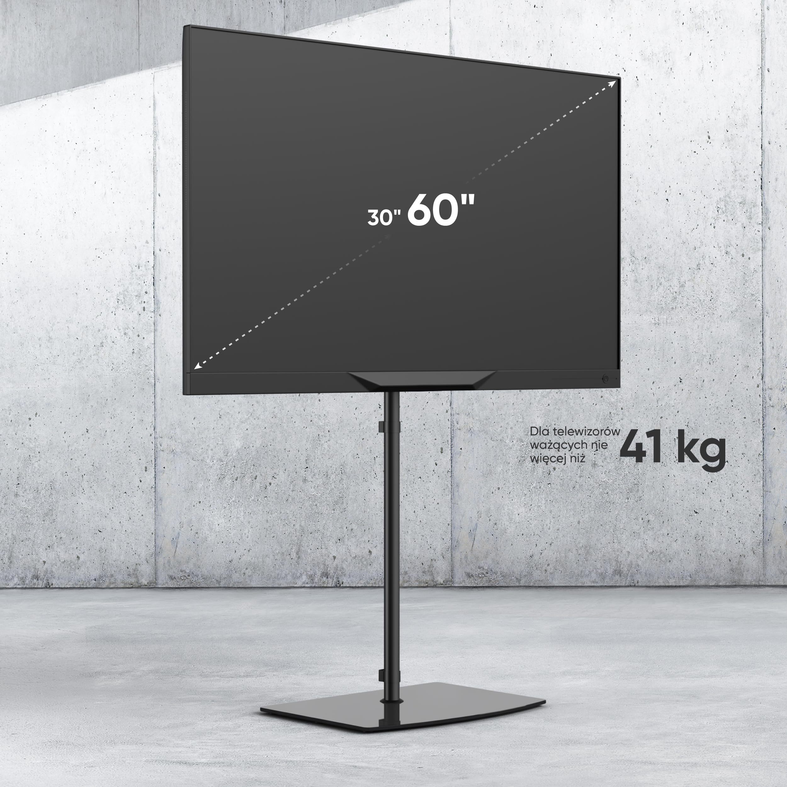ONKRON Stojak podłogowy do telewizora od 30" do 60" do 41 kg - Stojak TV z regulacją wysokości i obrotowy - Uniwersalny stojak pod telewizor VESA - Stojak TV ze szkła w kolorze czarnym TS5065-B