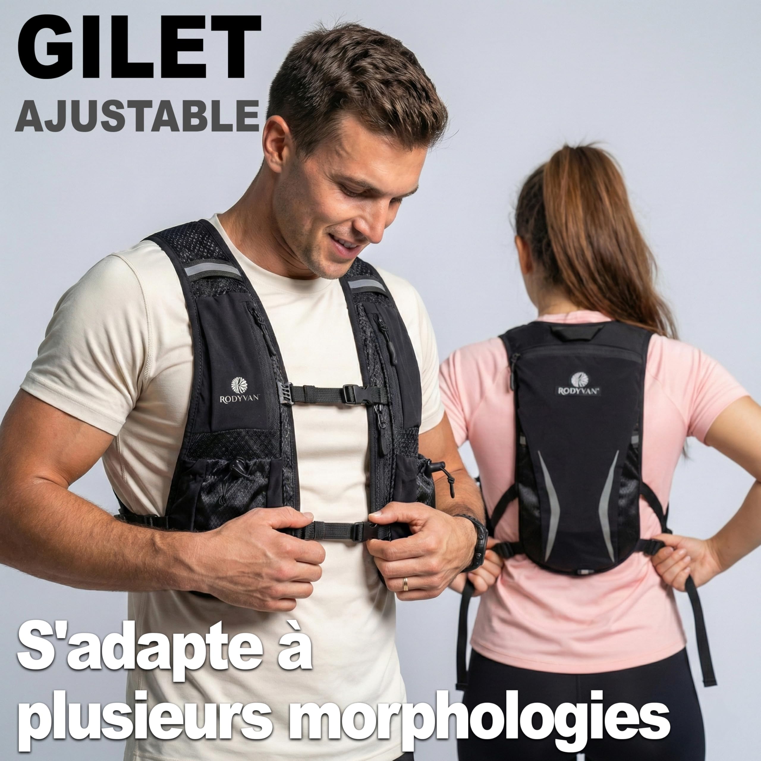 Gilet de course | Gilet réfléchissant réglable pour homme et femme avec support de téléphone et rangement | Sans rebondissement léger et respirant | Parfait pour la course à pied, le cyclisme