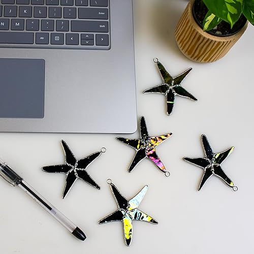 Miniatura 2 de Atrapasoles de Estrella de Mar de Vidrio Emplomado Perla Negra de 3" - Ideal para Decoración del Hogar Costero, Decoración de Dormitorio, Decoración