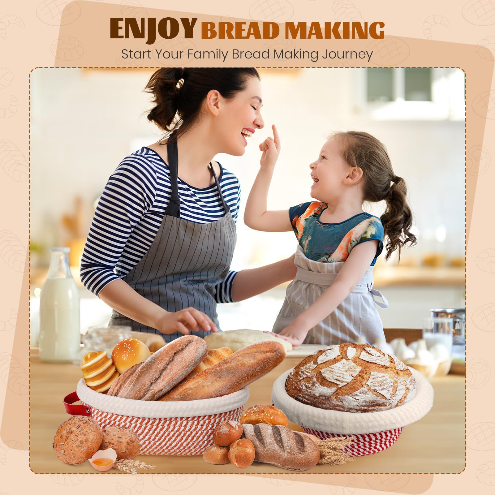 Sauerteig-Starter-Set, Banneton Brotgärkorb, Sauerteig-Brot-Backzubehör mit 765 ml Starterglas und 2 Baumwollseil-Gärkörben, Sauerteig-Set, Geschenk für die Brotherstellung