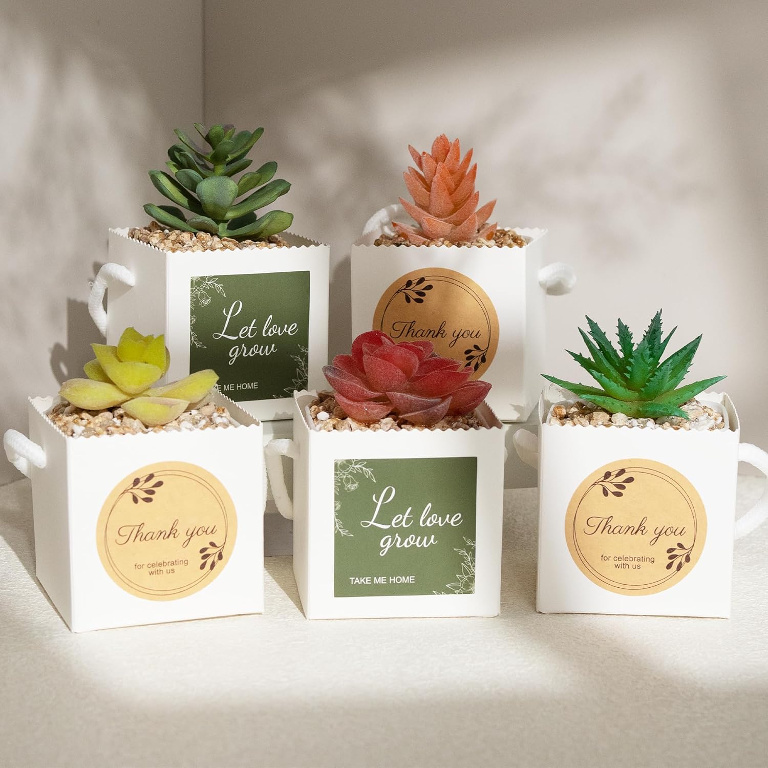 Temlum 2.5 Inch Succulent Wrap Bags (Fits 2.5″ Pots) with Thank You & Let Love Grow Stickers, Small Gift Box for Wedding, Baby Shower, Succulent Party Favors for Guests (White 40pcs) - Image 5