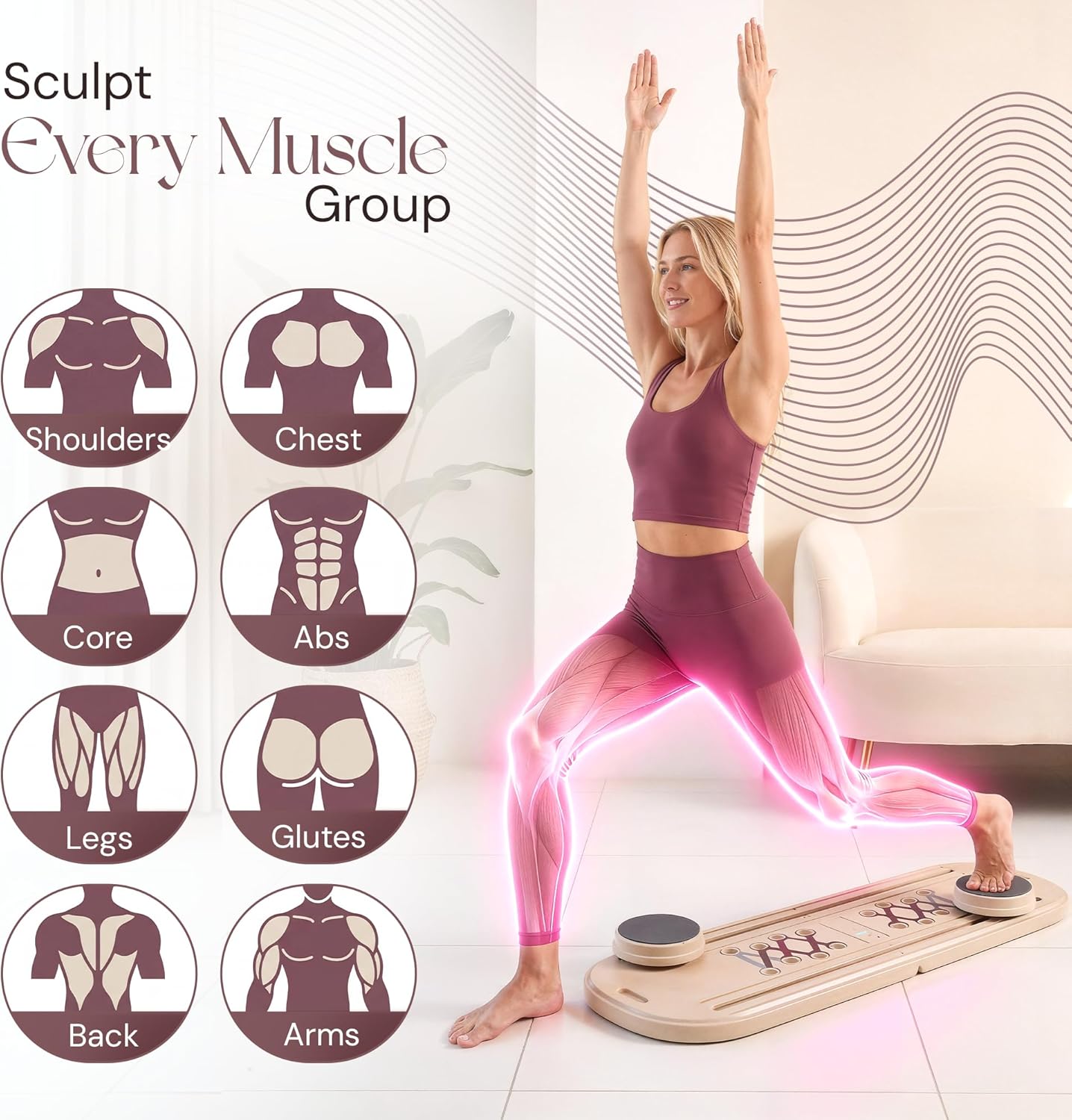 Pilates Reformer Machine Set – Multifunctional Board with Counter, Pilates Machine Bar, Abdominal Slider, Dynamic Balance Trainer, Resistance Bands and Jump Rope for Full Body Home Workouts