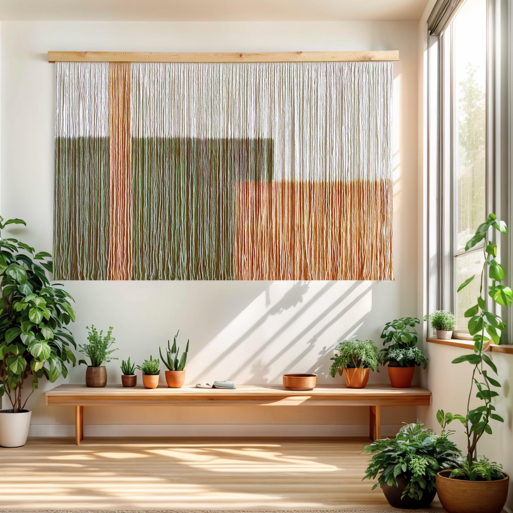 Sdjazl Woven Boho Macrame Wall Hanging Home Decor Tapestry Dip-Dyed Large Modern Handmade Colorful Mountain Landspace for Living room (khaki)