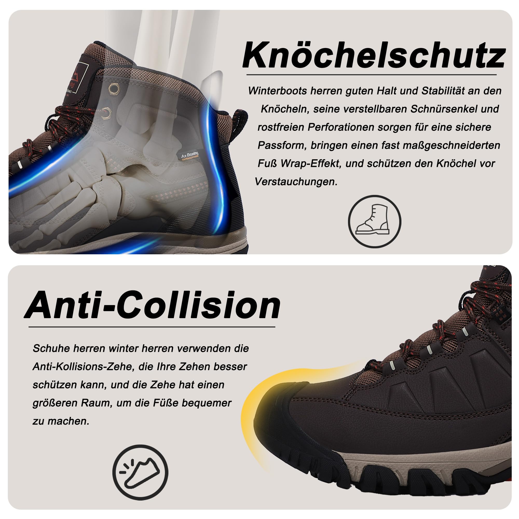 AX BOXING Scarpe Uomo Invernali Caldo Fodera Stivali Antiscivolo Scarponcini Uomo Invernali Scarpe Trekking Stivaletti Taglia 41-46 EU