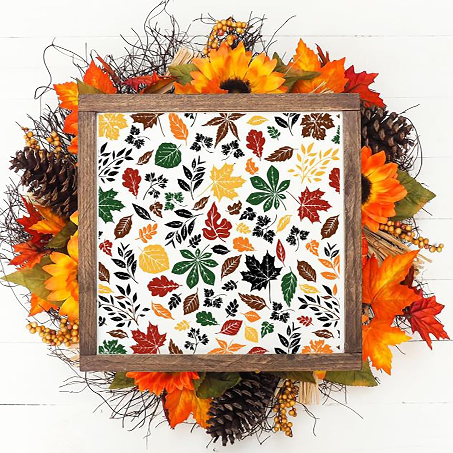 Briartw Autumn Leaves Pattern Silkscreen Stencil 12x12 Reusable Self-Adhesive Mesh Stencils Silk Screen Stencil Printing for Polymer Clay Home Decoration Printing on Wood Fabric Wall Cup Plate Glass