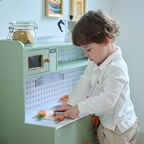 Miniatura 8 de Teamson Kids Little Chef St. Louis - Juego de cocina de madera retro para niños pequeños, juego de cocina de simulación verde con máquina de hielo,