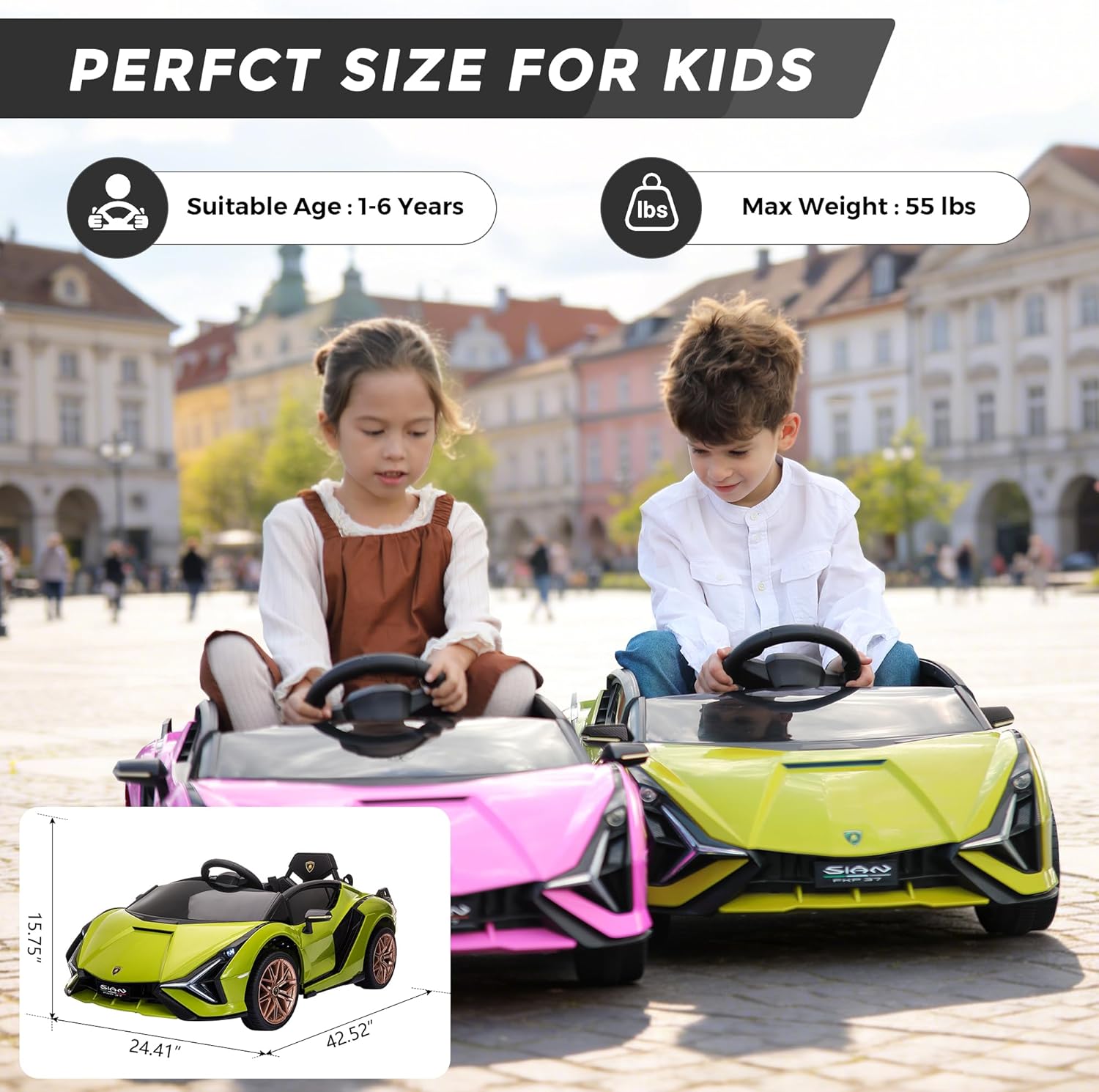 TOBBI 12V Kids Electric Ride On Car, Licensed Lamborghini SIAN Parente Remote Control Toy Toddler Battery Powered 4 Wheeler Vehicle to Drive with Safety Belt/Horn & LED Lights for Children 1-6-Green