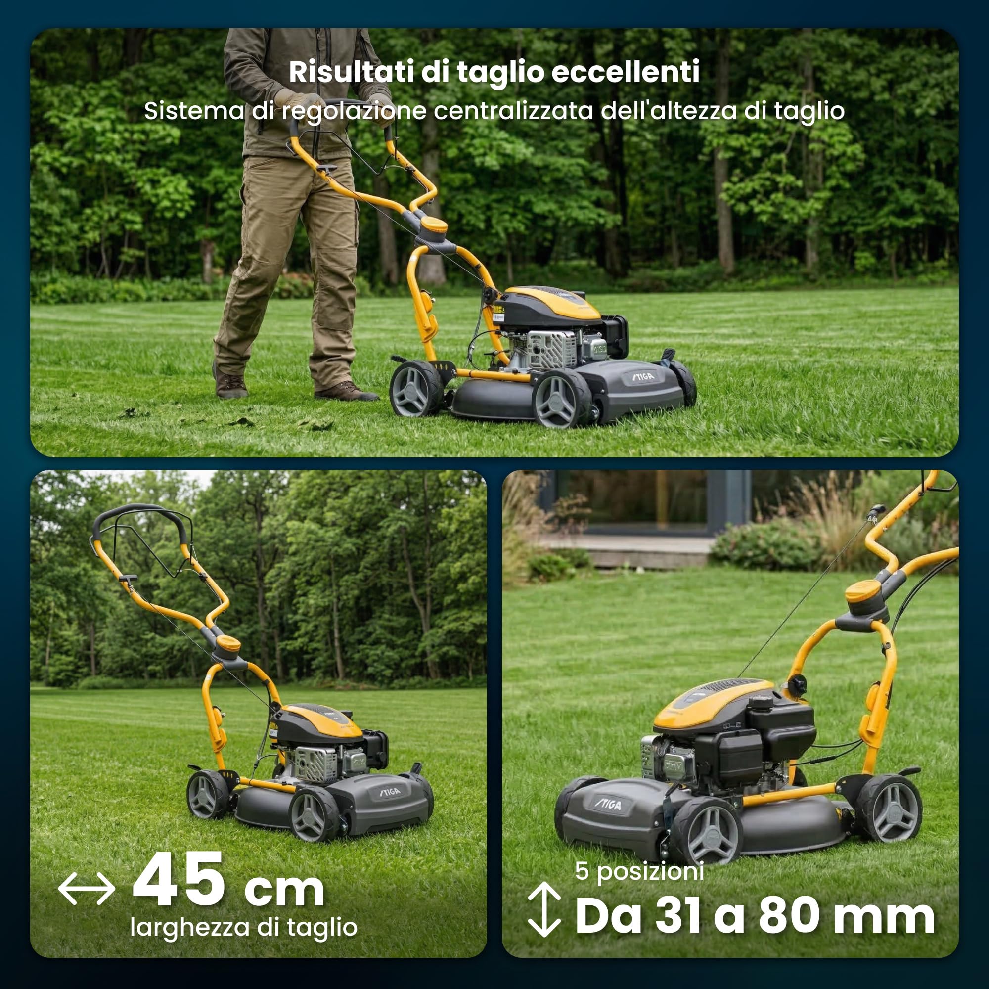 STIGA Multiclip 547 S Tagliaerba a Scoppio, 123 cc, 45 cm – Mulching Integrato, Manubrio Fulcrum Regol. – Prati