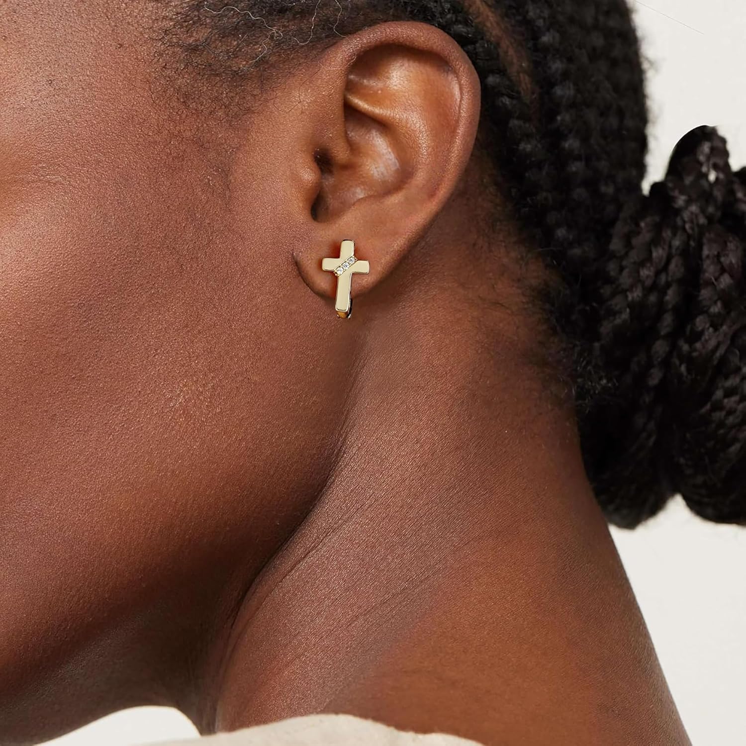 14K Gold Cross Huggie Earrings for Women Trendy Gold Hoop Earrings for Women,Hypoallergenic CZ Cubic Zirconia Huggie Hoop earrings，Birthday/Easter/Christmas earrings gifts - Image 3