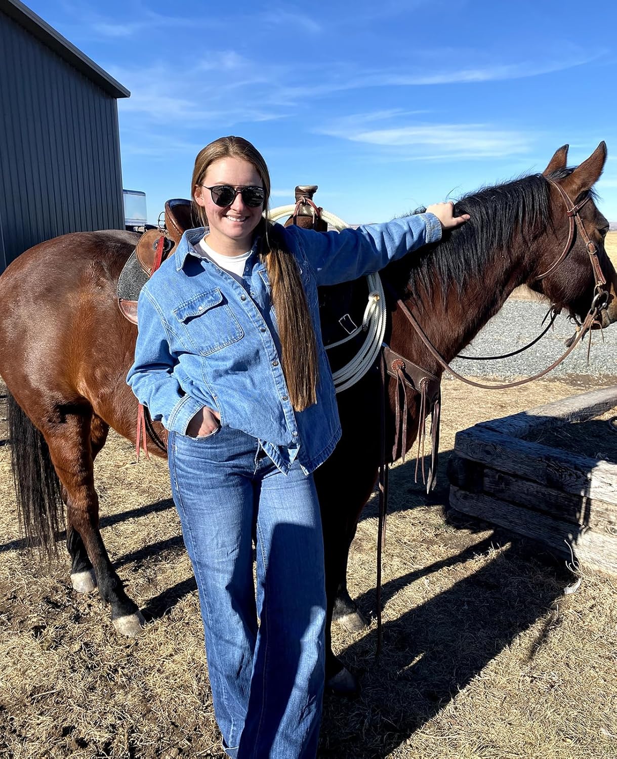 ZENTHACE Women's Flannel Lined Washed Denim Work Play Shirt Jacket,Fall Winter Light-Med Jean Shacket - Image 2