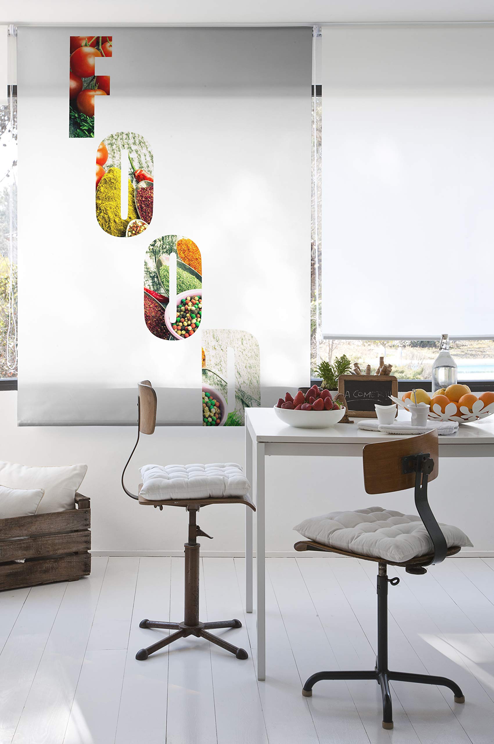 Estoralis | Cuisine | Store Enrouleur | sans Outil Tissu translucide imprimé | C-1214 | 85 x 150 cm. (Largeur/Hauteur) Taille du Tissu 82 x 150 cm. | Stores pour fenêtres et Portes