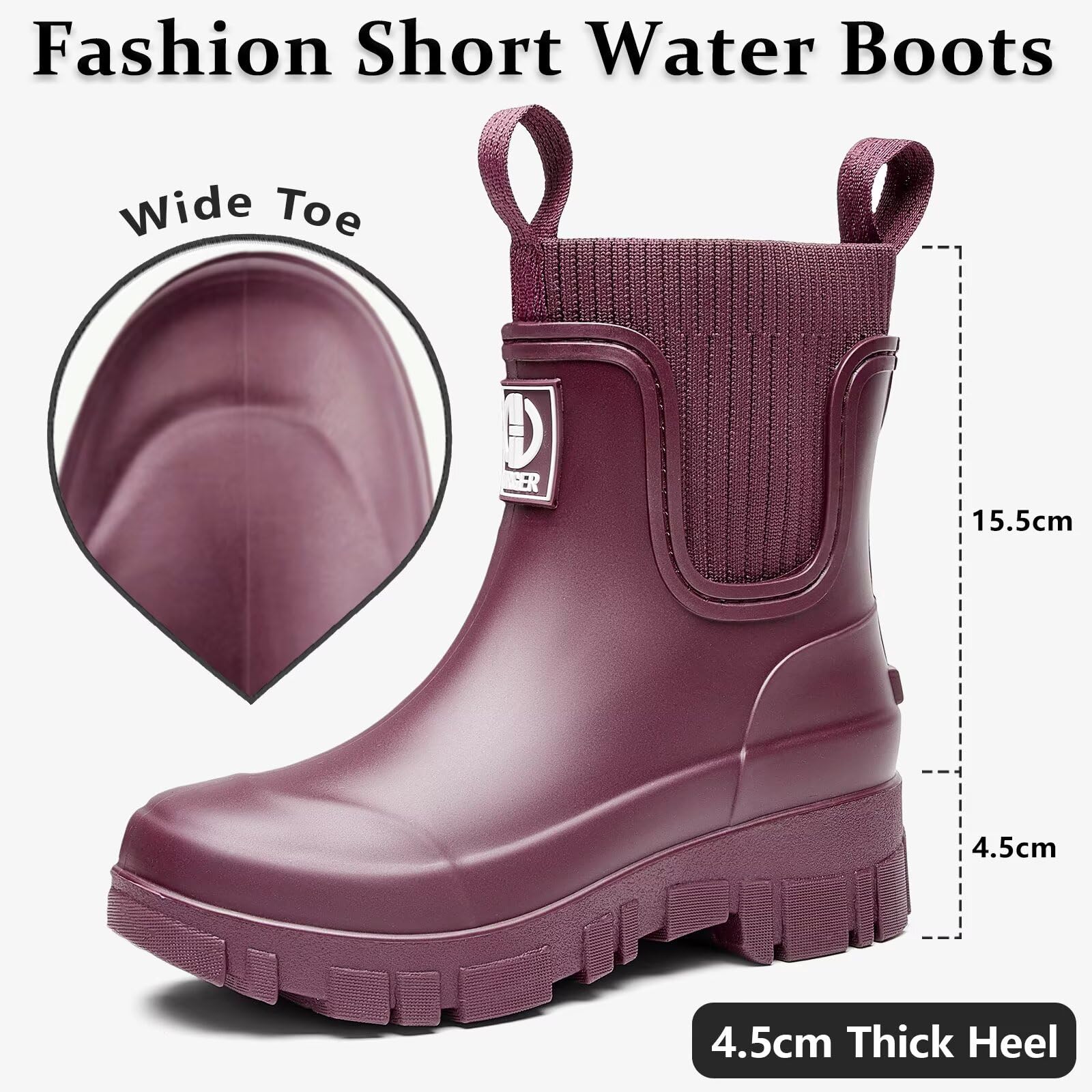Gummistiefel Damen Halbhoch Wasserdicht Regenstiefel mit Absatz für Alltag, Garten