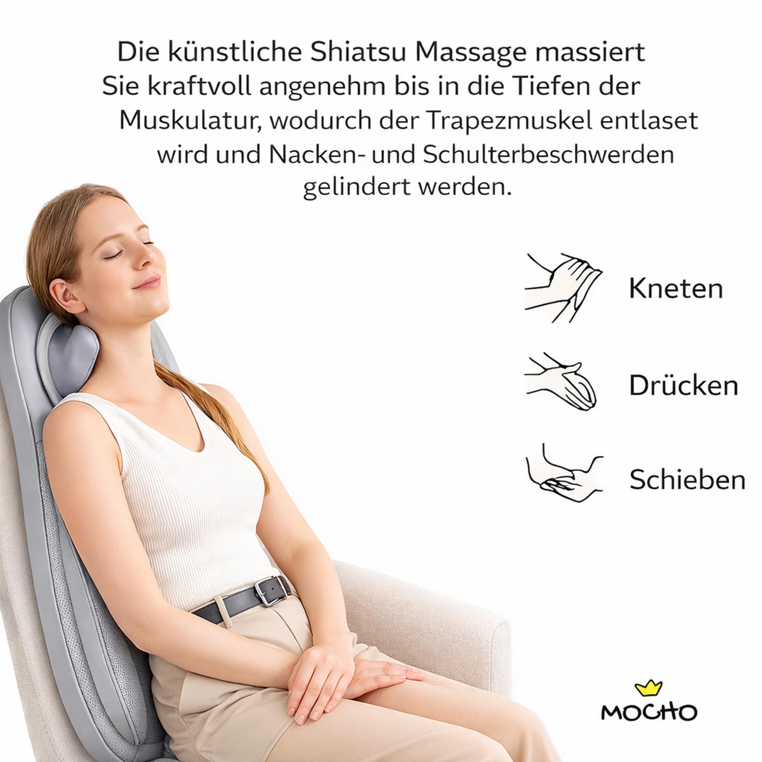 MOCHO® Massagesitzauflage Shiatsu Massagesitz mit Wärmefunktion, 3 Zonen, Rückenmassage, Nackenmassage, Vibrationssitz, Ganzkörper Massagegerät,Massagematte