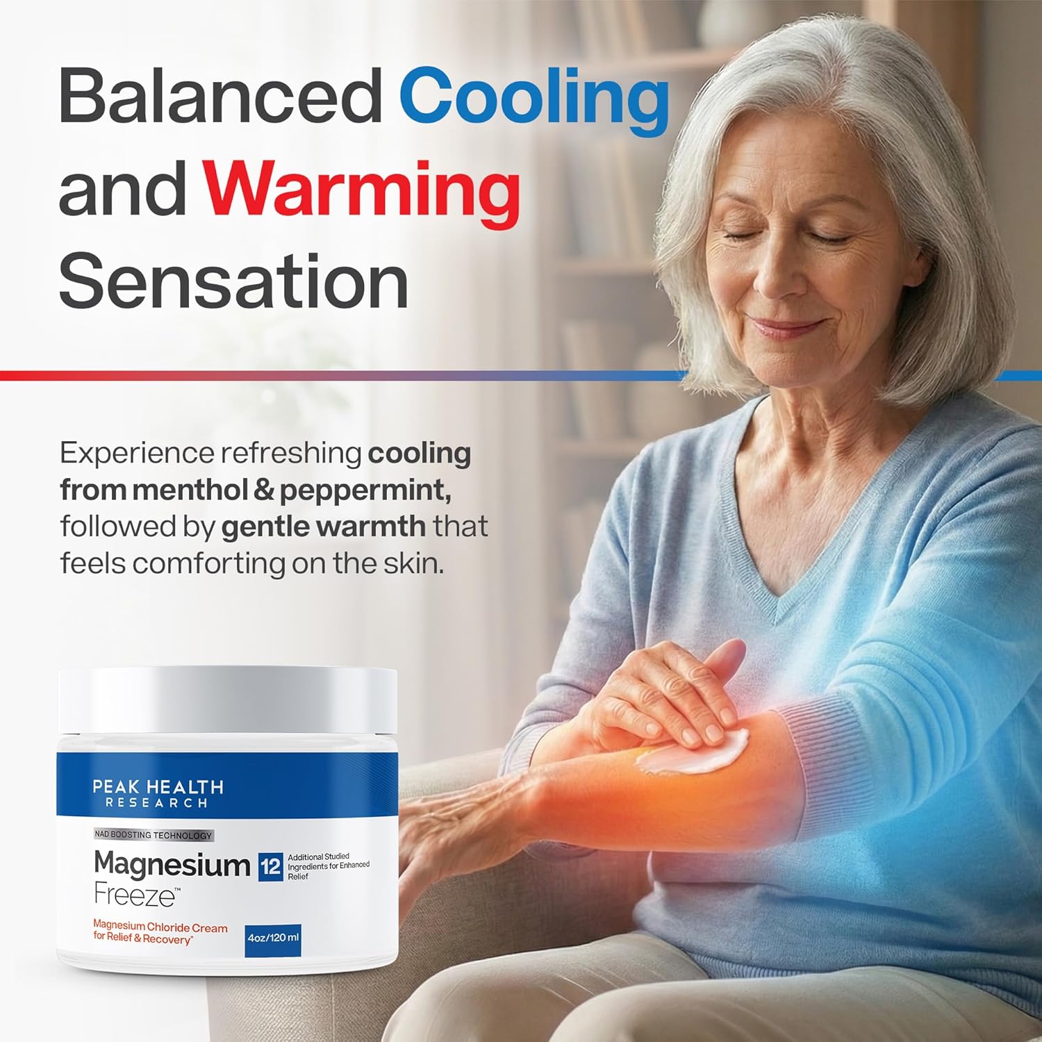 Magnesium Freeze - Topical Magnesium Cream with Niacinamide for Joints, Low Back, Sciatic Nerve, Knee, Hip, & Foot - Fast Acting Cooling Formula - Lightweight, Non-Greasy - 4oz