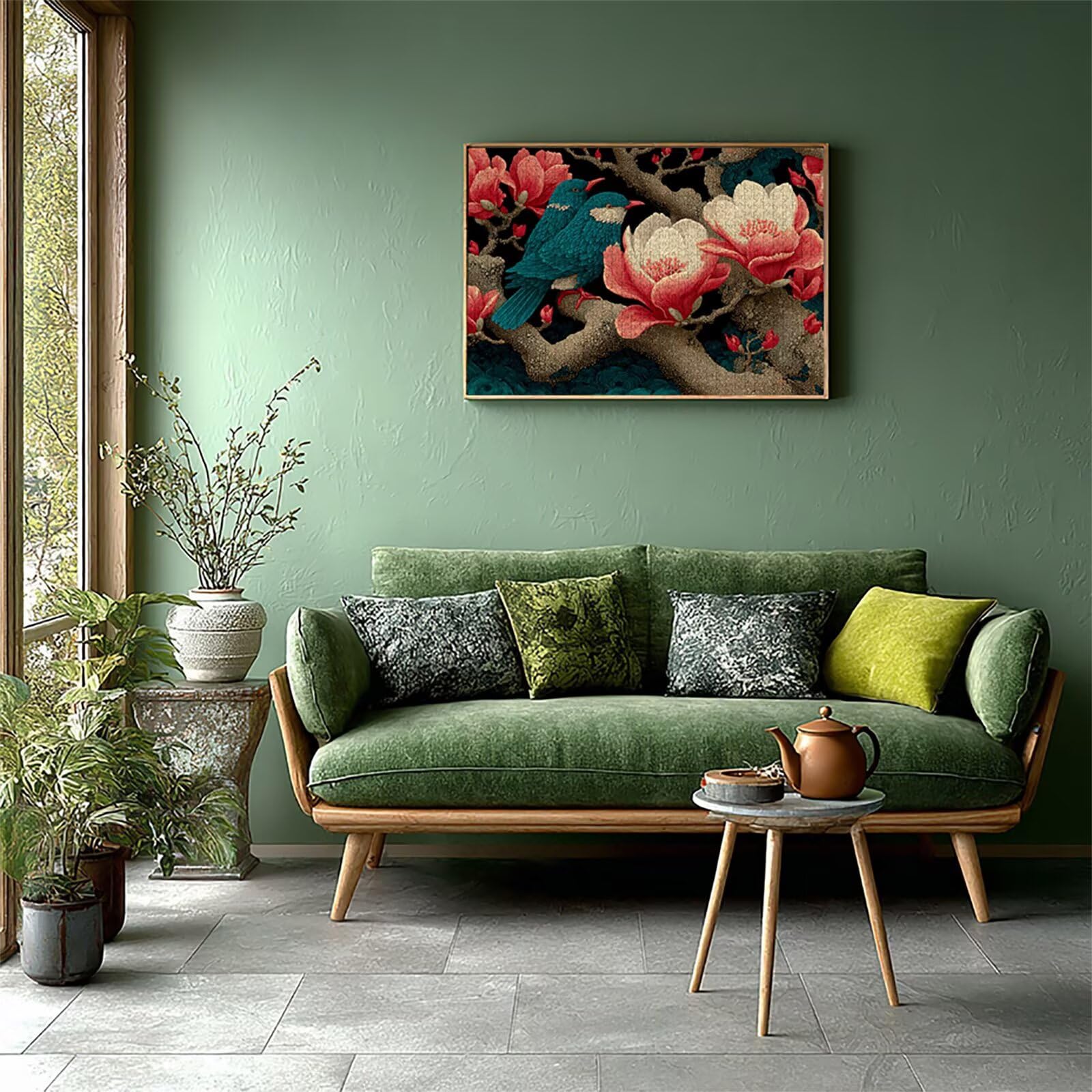 Drewniane puzzle z motywem kwiatów, 156 x 105 cm, ptak, jigsaw dla dorosłych, 5000 elementów, z pudełkiem, wymagająca gra w puzzle, prezent dla nastolatków, na prezent i dekorację, odpowiednie dla