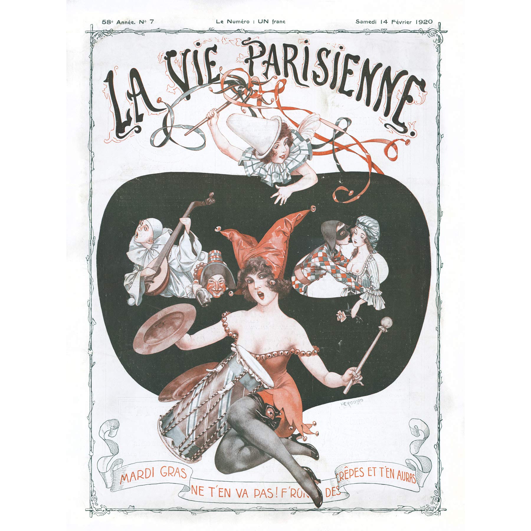 Artery8 La Vie Parisienne Mardi Gras 1920 Magazine Cover Premium Wall Art Canvas Print 18X24 Inch