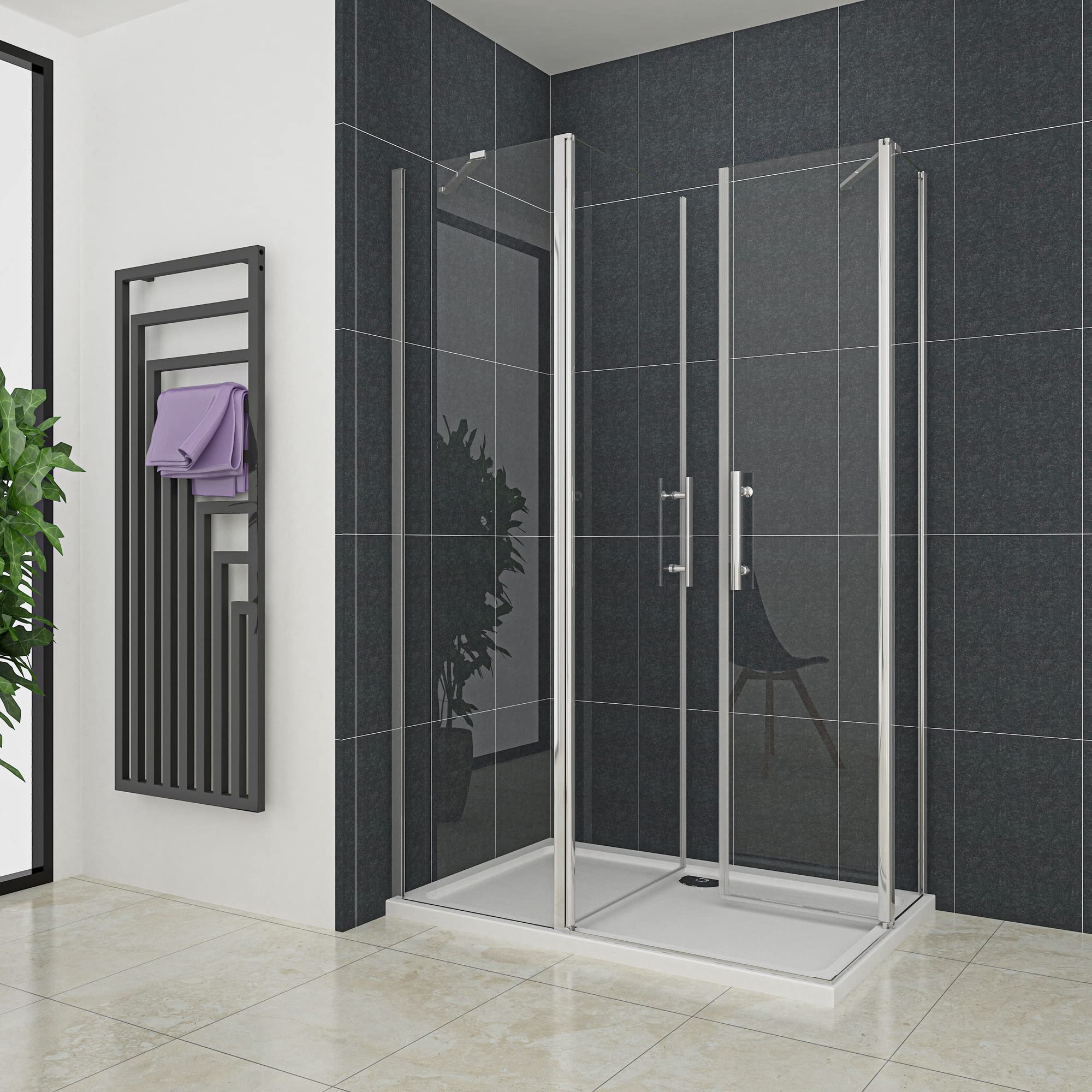 Box Doccia Angolare Due 90x80x195 cm Vetro 6mm 2 Barre Stabilizzatrici