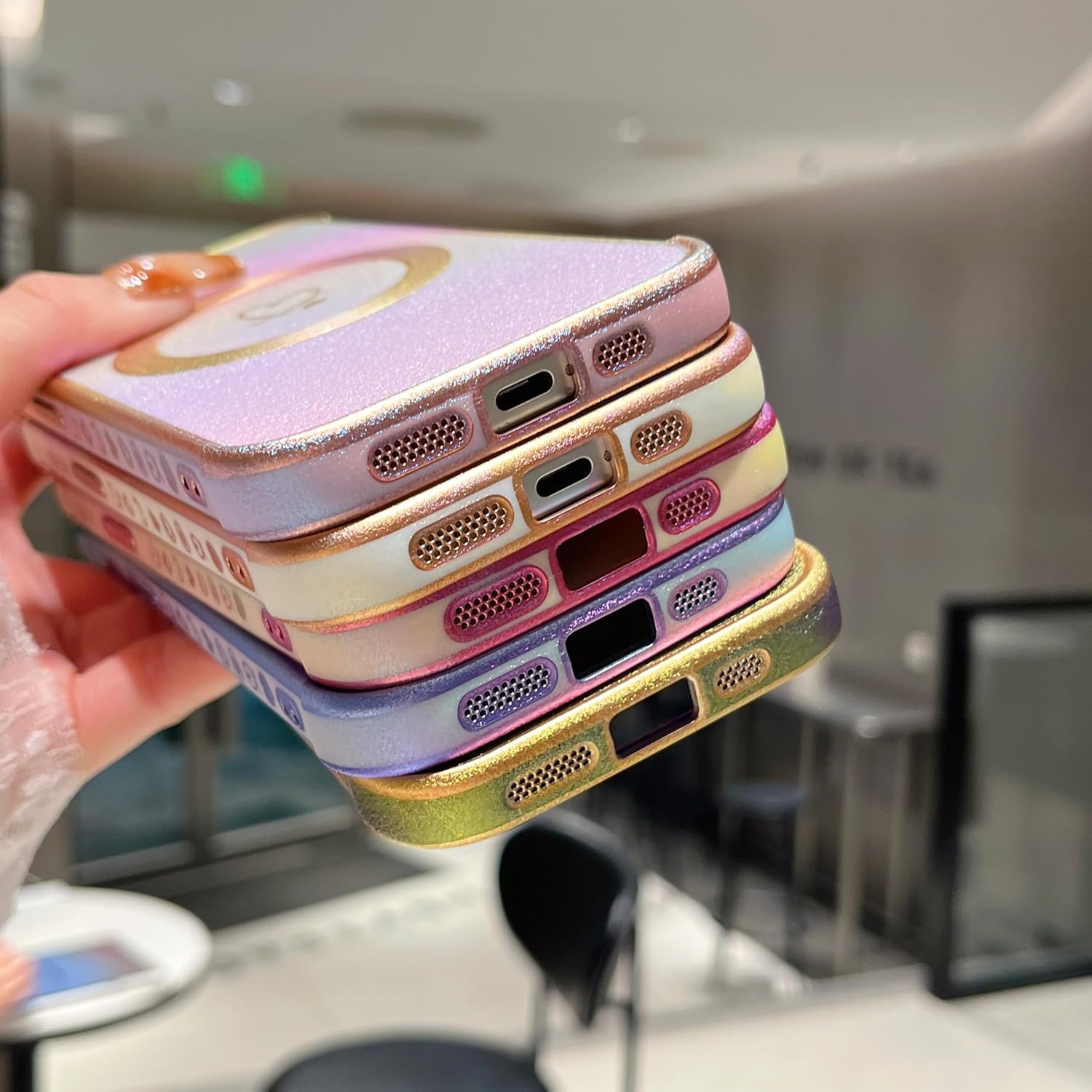 ZTOFERA Magnetic Case for iPhone 14 Pro Case 6.1",Cute Luxruy Iridescent Case with Love Hearts Pattern, Plating Edge Camera Lens Protection Shockproof Phone Case for Women Girls,Pink - Image 9