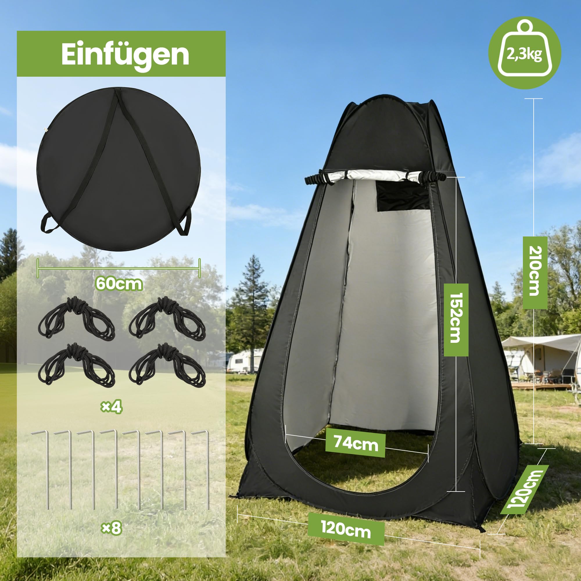ROPODA Pop-Up Duschzelt Camping, tragbares Toilettenzelt aus 210T-Polyester mit Tragetasche, UV-Schutz, Wasserabweisend, Umkleidezelt für Strand, Picknick, Angeln, Wandern