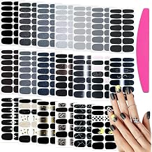 20 Sheets Black Style Nail Wraps for Women Stick on Nail Polish Strips Glitter Solid Color Self Adhesive Nail Polish Stickers Fingernail Manicure Sticker Nail Art with 1pc Nail File