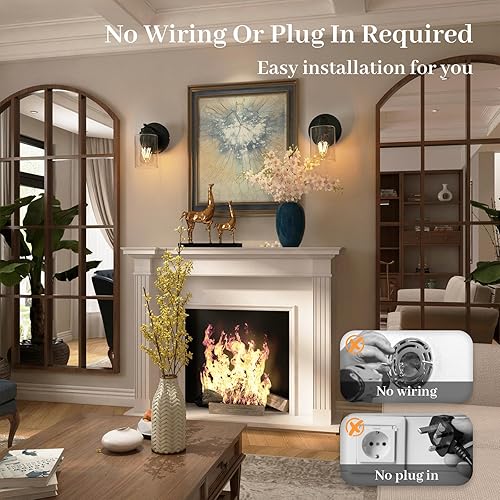 Miniatura 2 de Luces de pared regulables que funcionan con pilas, juego de 2 apliques de pared recargables sin cable, fácil de instalar, lámpara de pared