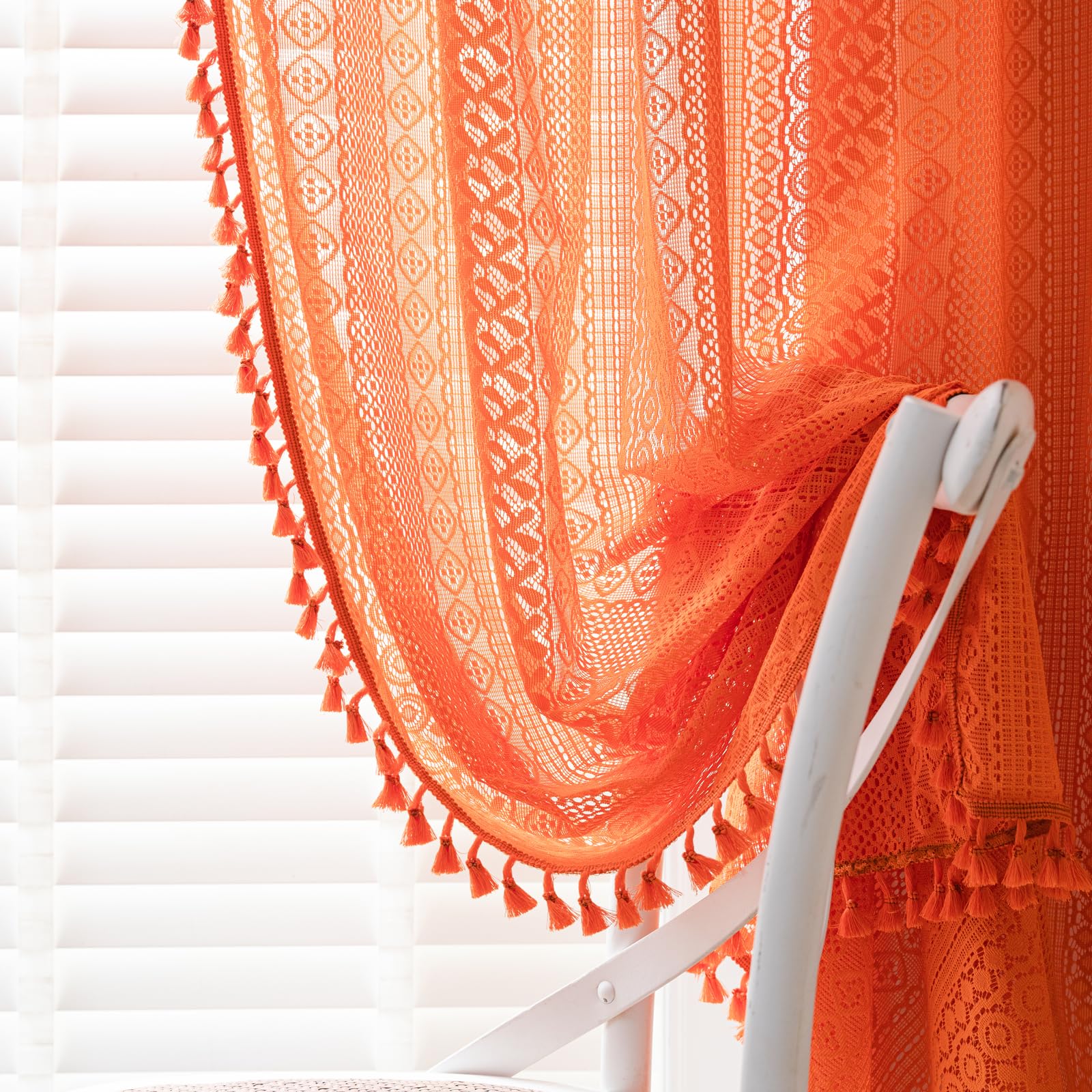 Boho Lace Curtains - Vintage Shabby Chic Window Treatment -29