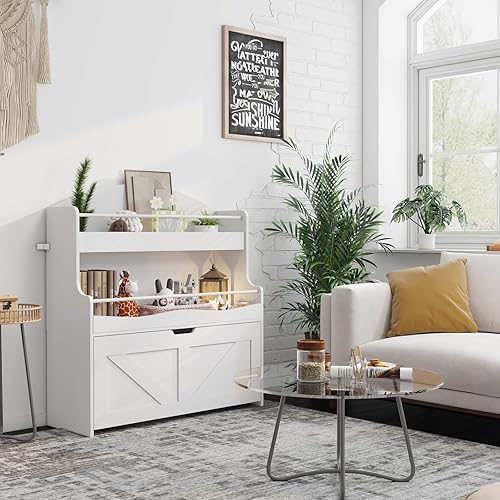 Miniatura 8 de HOOBRO Estantería para niños, organizador de almacenamiento de juguetes con cajón móvil, estantería para niños con barra transversal, estantería