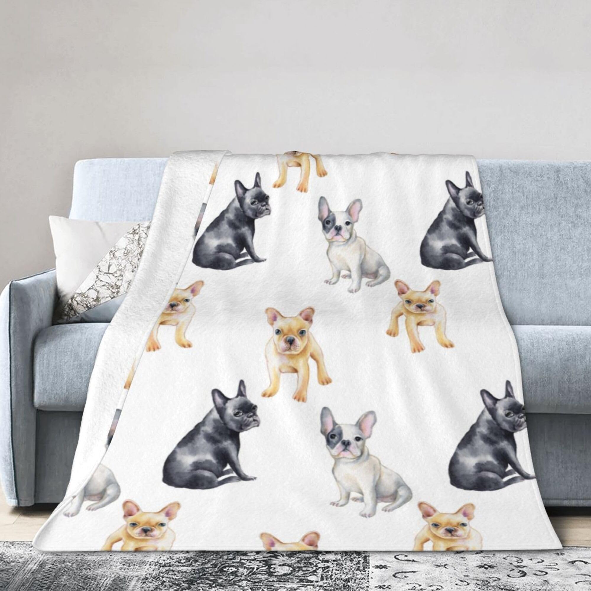 Melbrakin Black Watercolor Cute French Bulldog Blanket Super Soft Flannel Blanket Comfy Cozy Throw Blanket Couch Lightweight Blankets For Living Room Bedroom 50"X40"